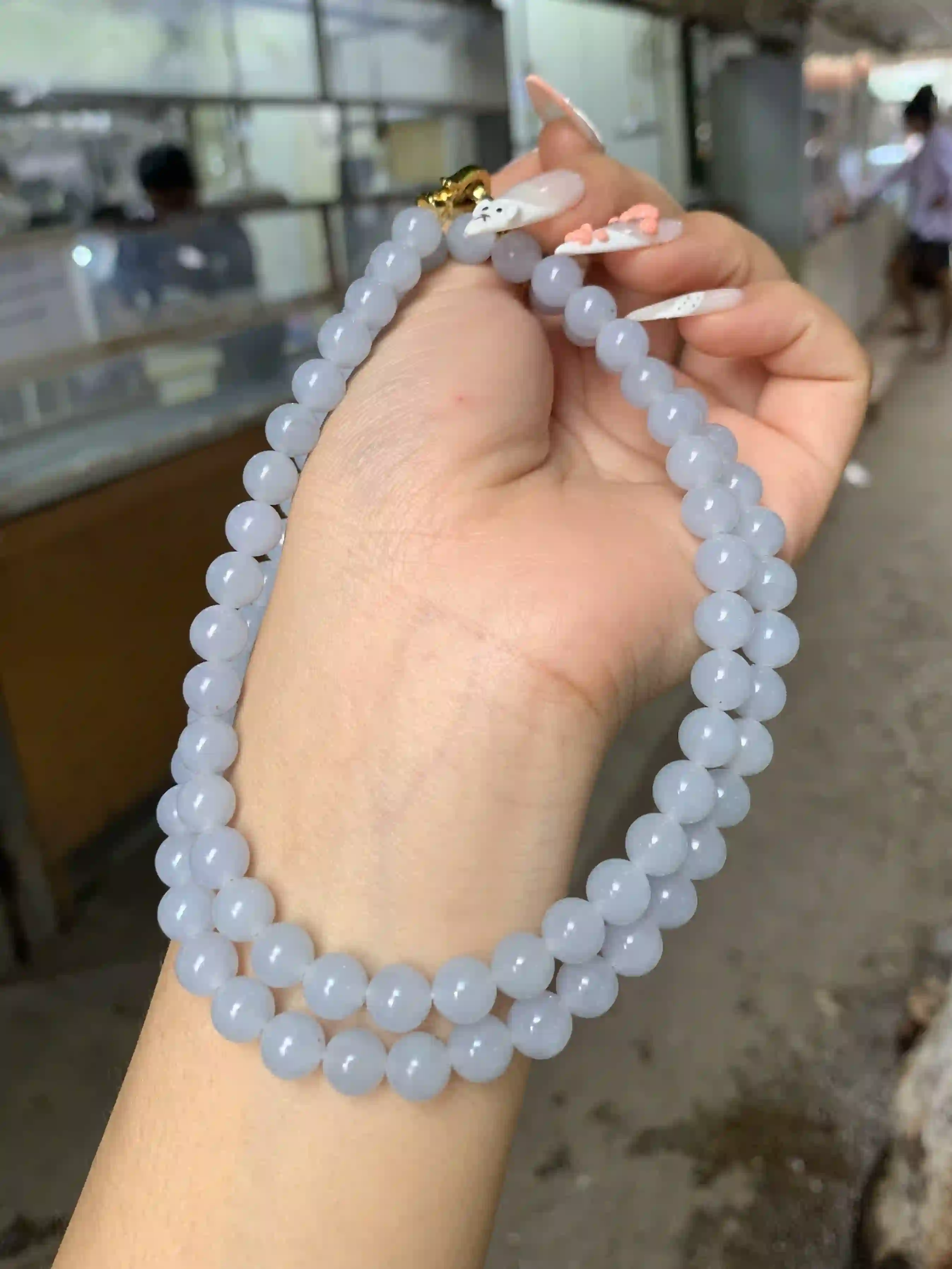  Light Lavender Jade Bead Multi-Strand Necklace with Gold-Toned Clasp, view 2 | Myanmar Jadeite reference #780003