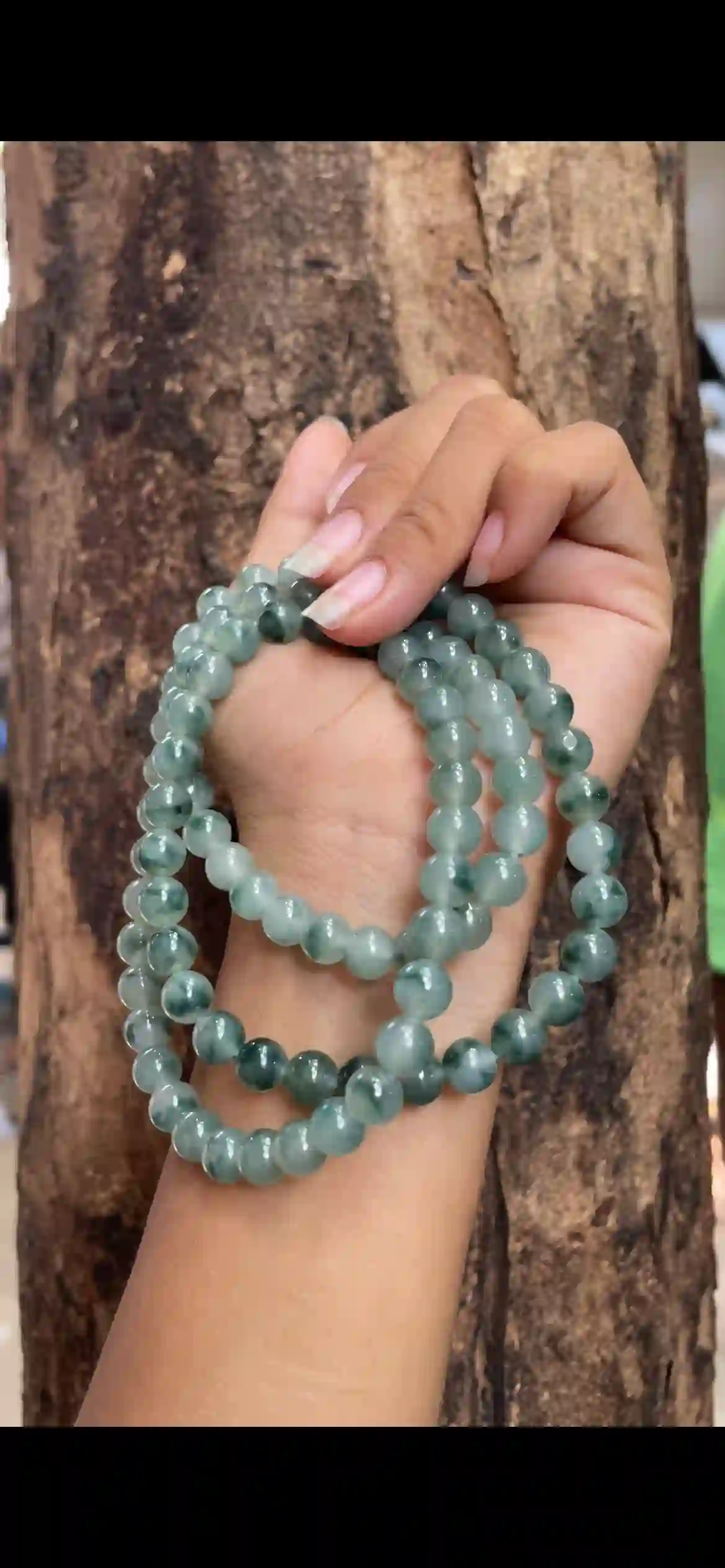 Icy Deep Floating‑Green Jadeite Multi‑Loop Long Strand, view 2 | Myanmar Jadeite reference #9600002