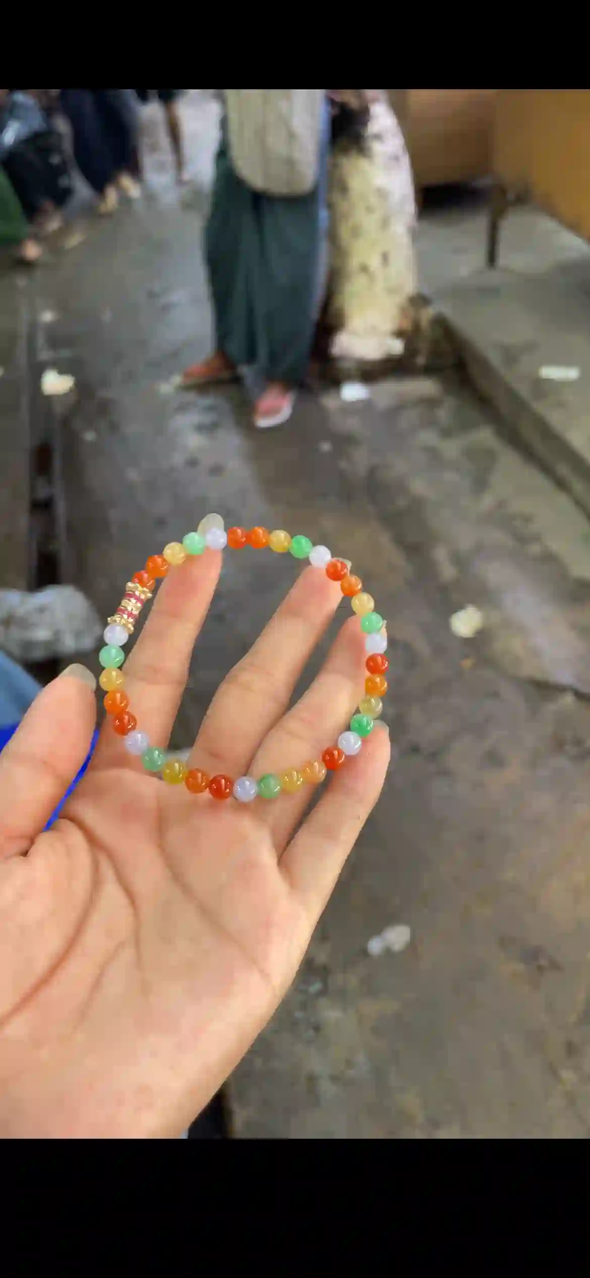 Vibrant Multi-Color Rainbow Jade Beaded Bracelet with Gold Accent | Myanmar Jadeite reference #27420001