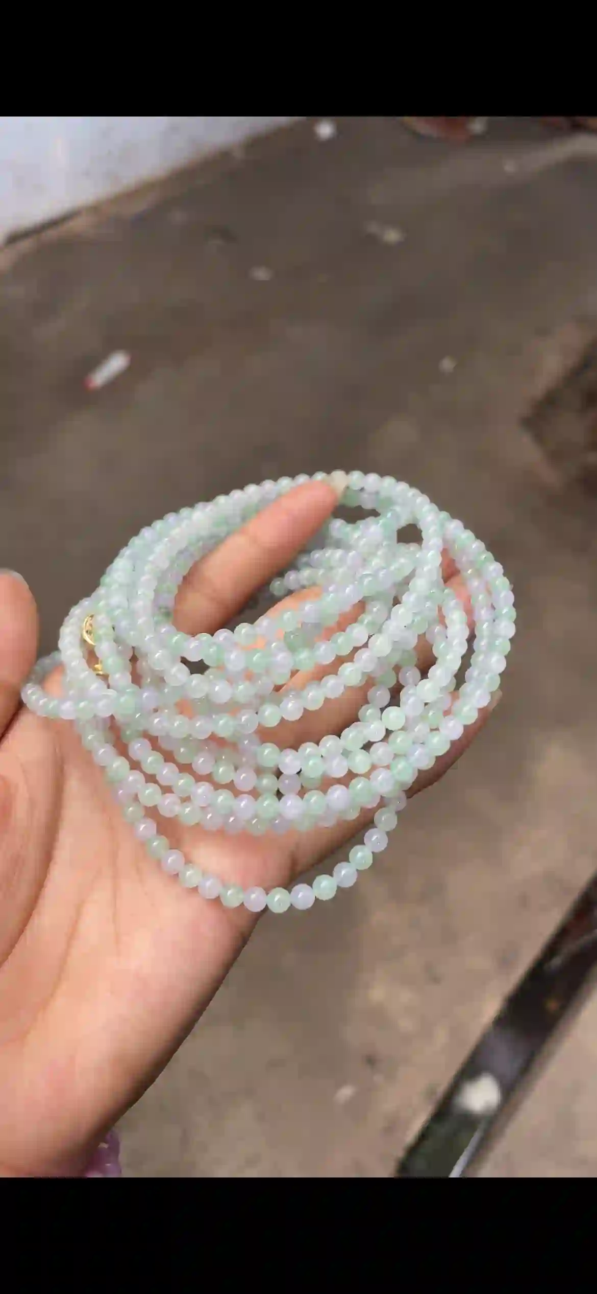 Icy White & Light Green Jadeite Multi-Circle Bead Bracelet, view 2 | Myanmar Jadeite reference #8310010