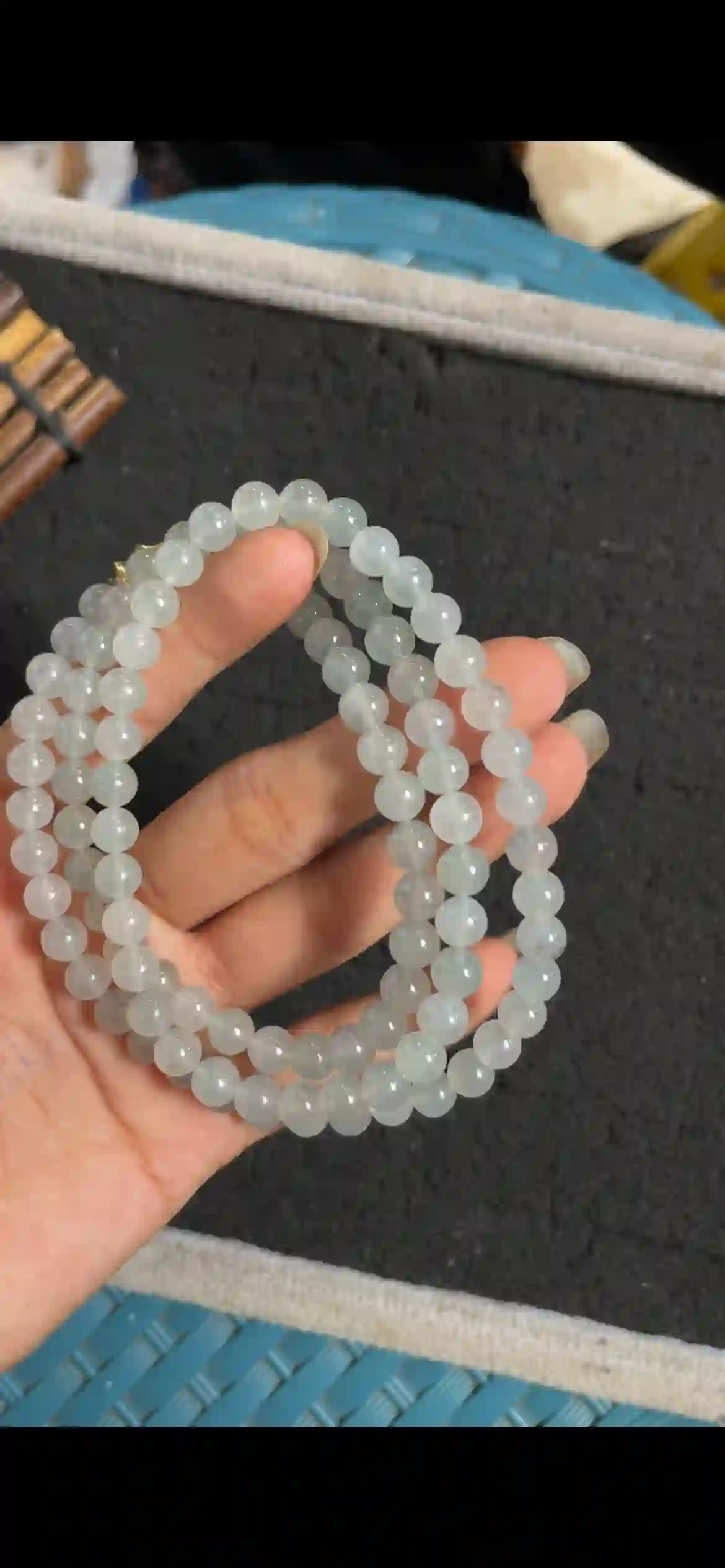  Icy Translucent Pale Blue Jade Bead Multi-Layer Necklace with Gold Clasp | Myanmar Jadeite reference #5940001