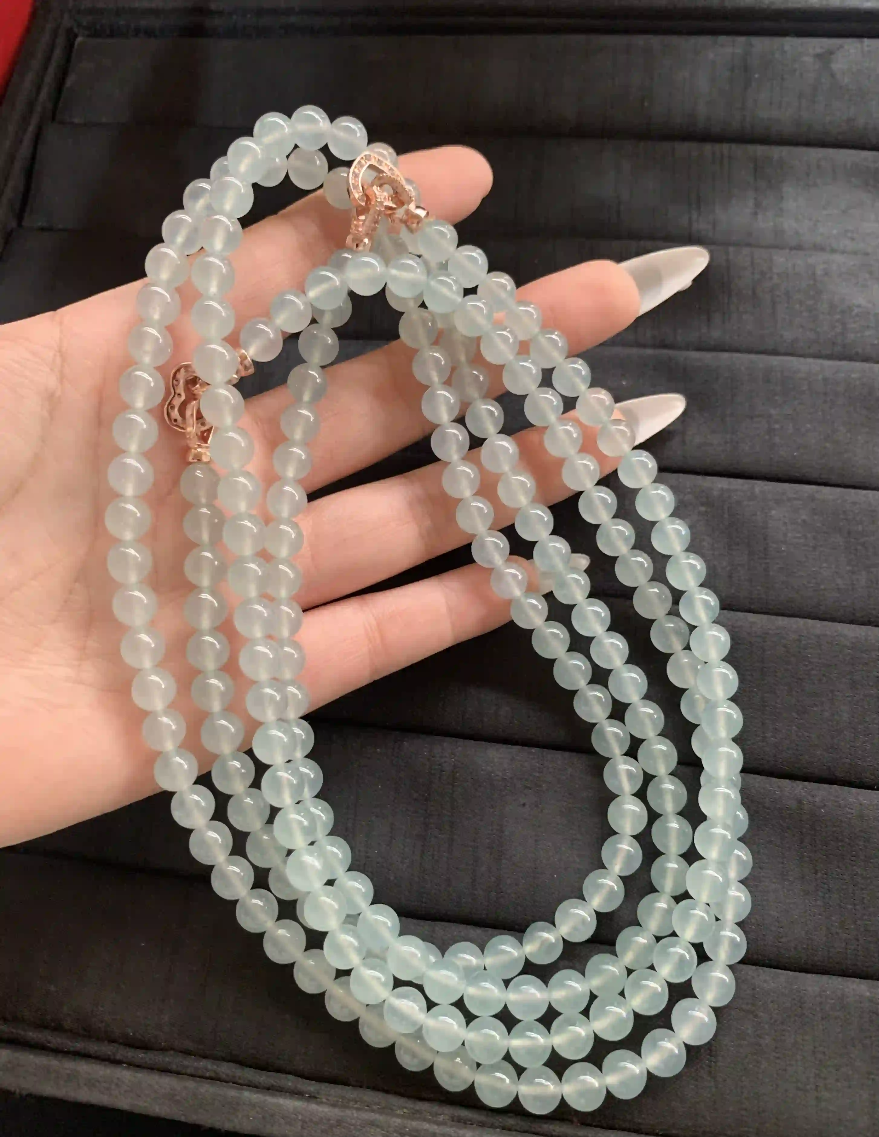Natural Icy Blue Jade Bead Necklace | Myanmar Jadeite reference #1710001