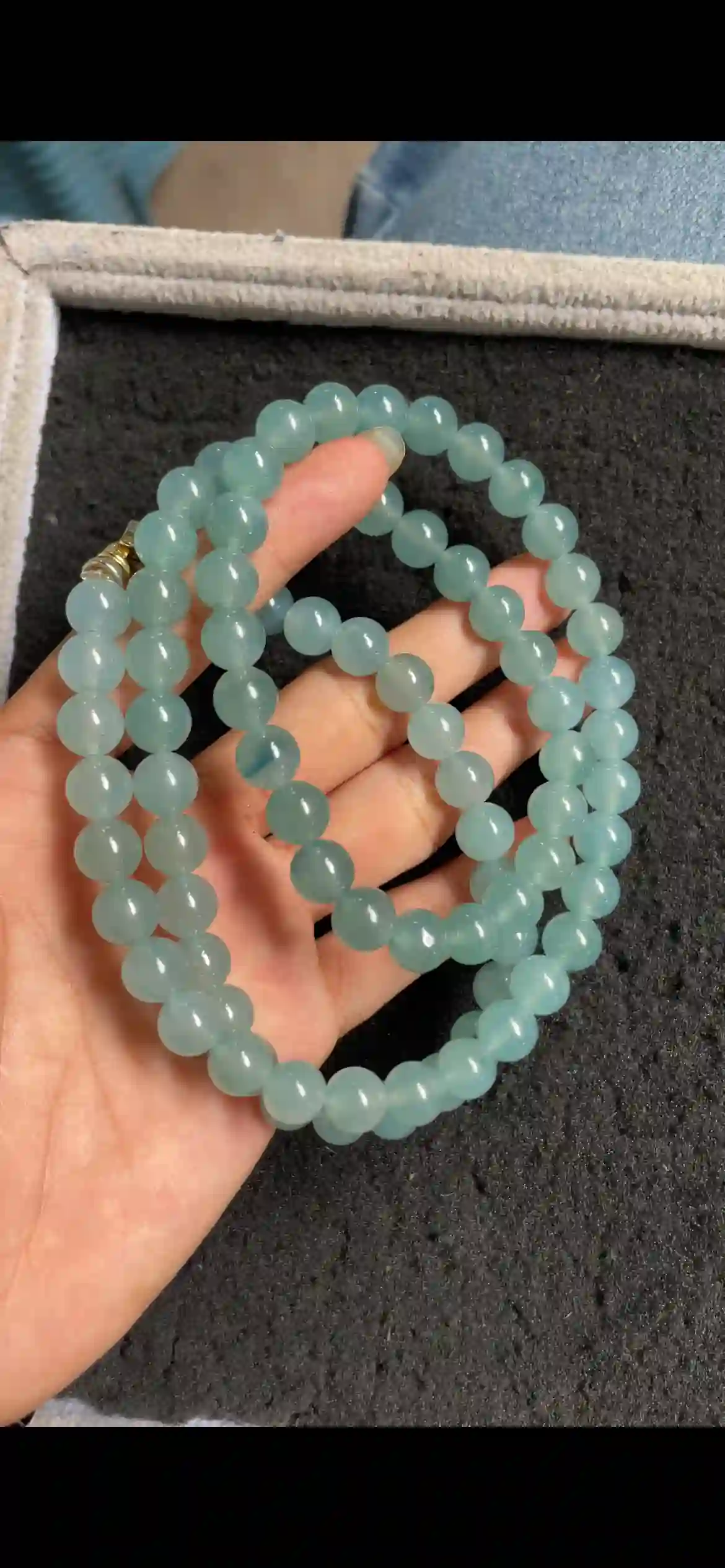   Natural Icy Light Blue-Green Jadeite Bead Necklace, view 2 | Myanmar Jadeite reference #6930004
