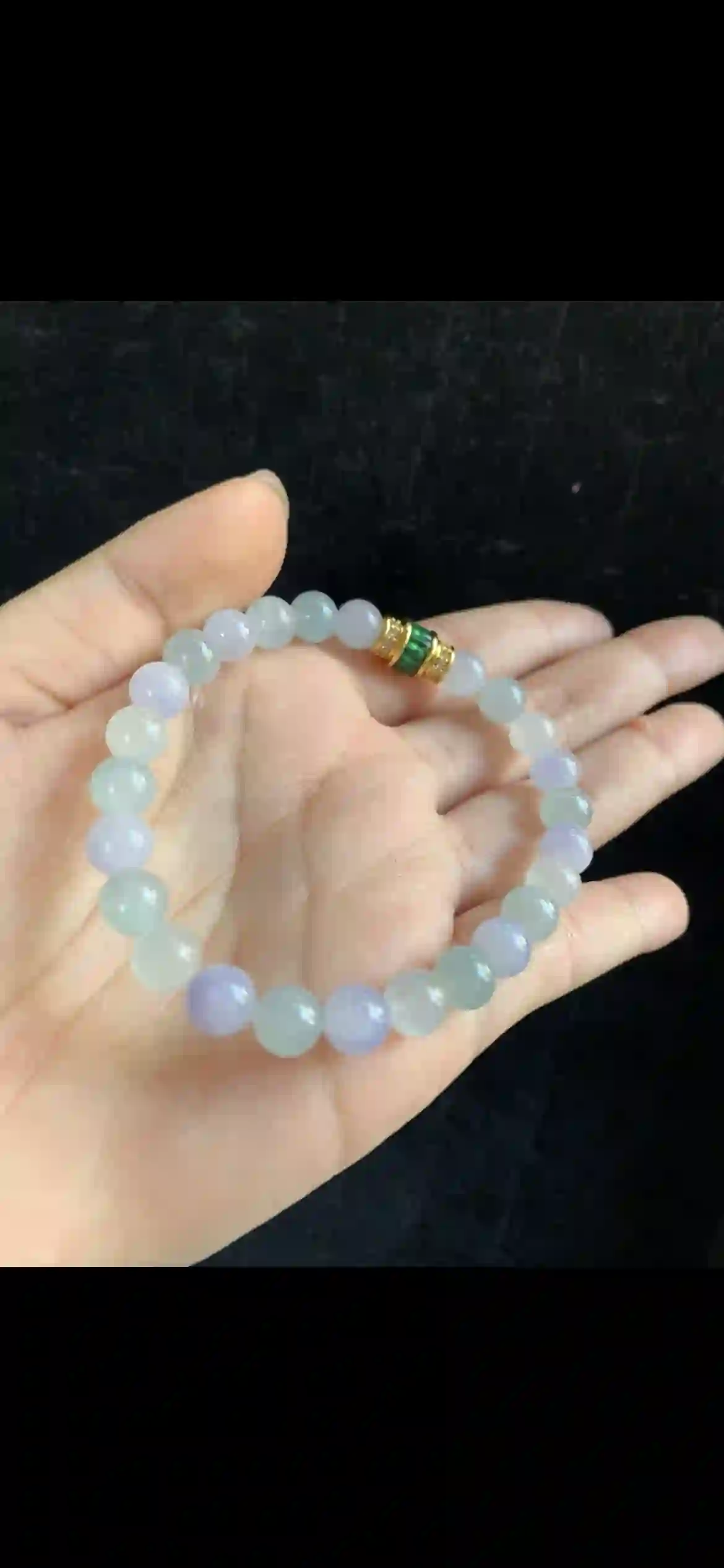 Lavender & Pale Green Gradient Jade Beaded Bracelet with Emerald Accent | Myanmar Jadeite reference #35280001
