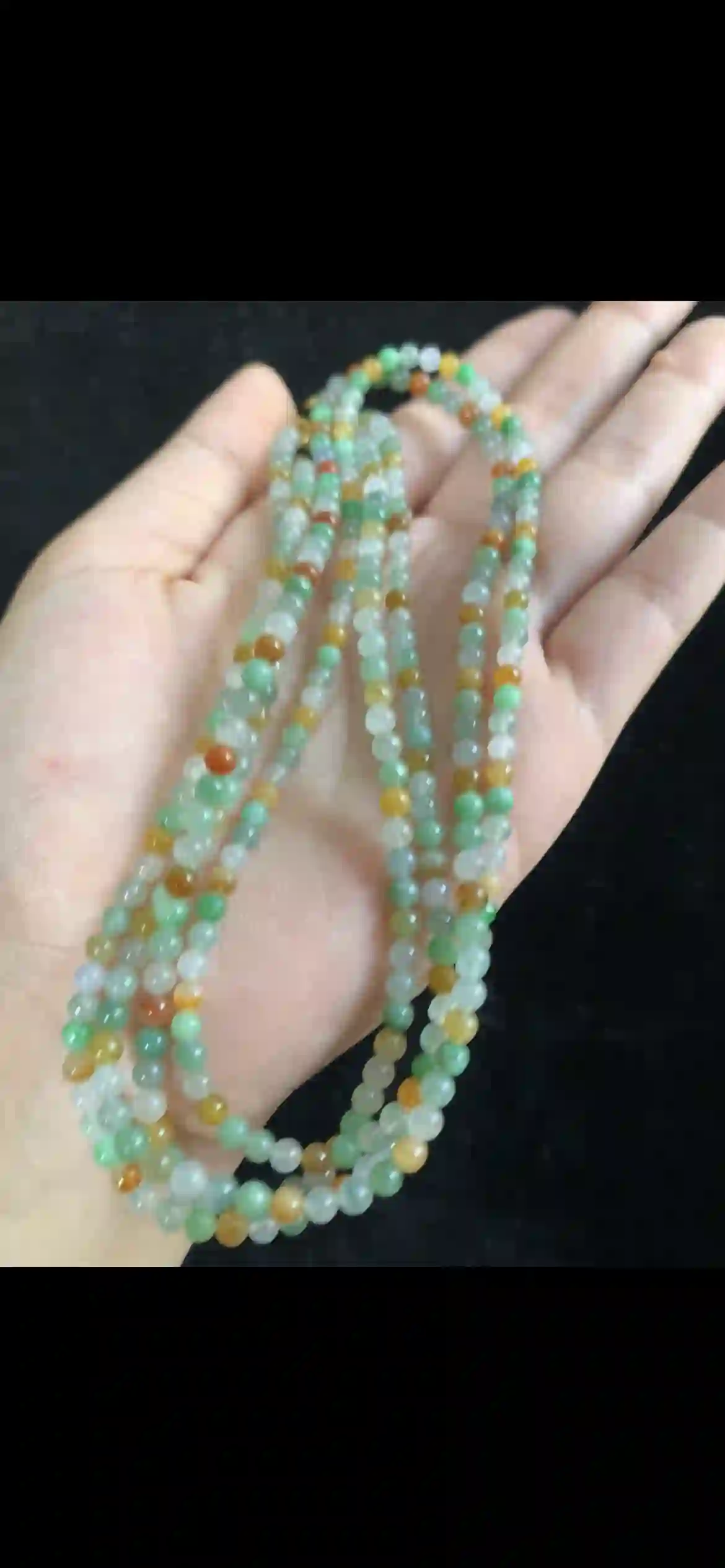 Multi-Strand Tri-Color Rainbow Jade Beaded Necklace | Myanmar Jadeite reference #37080001