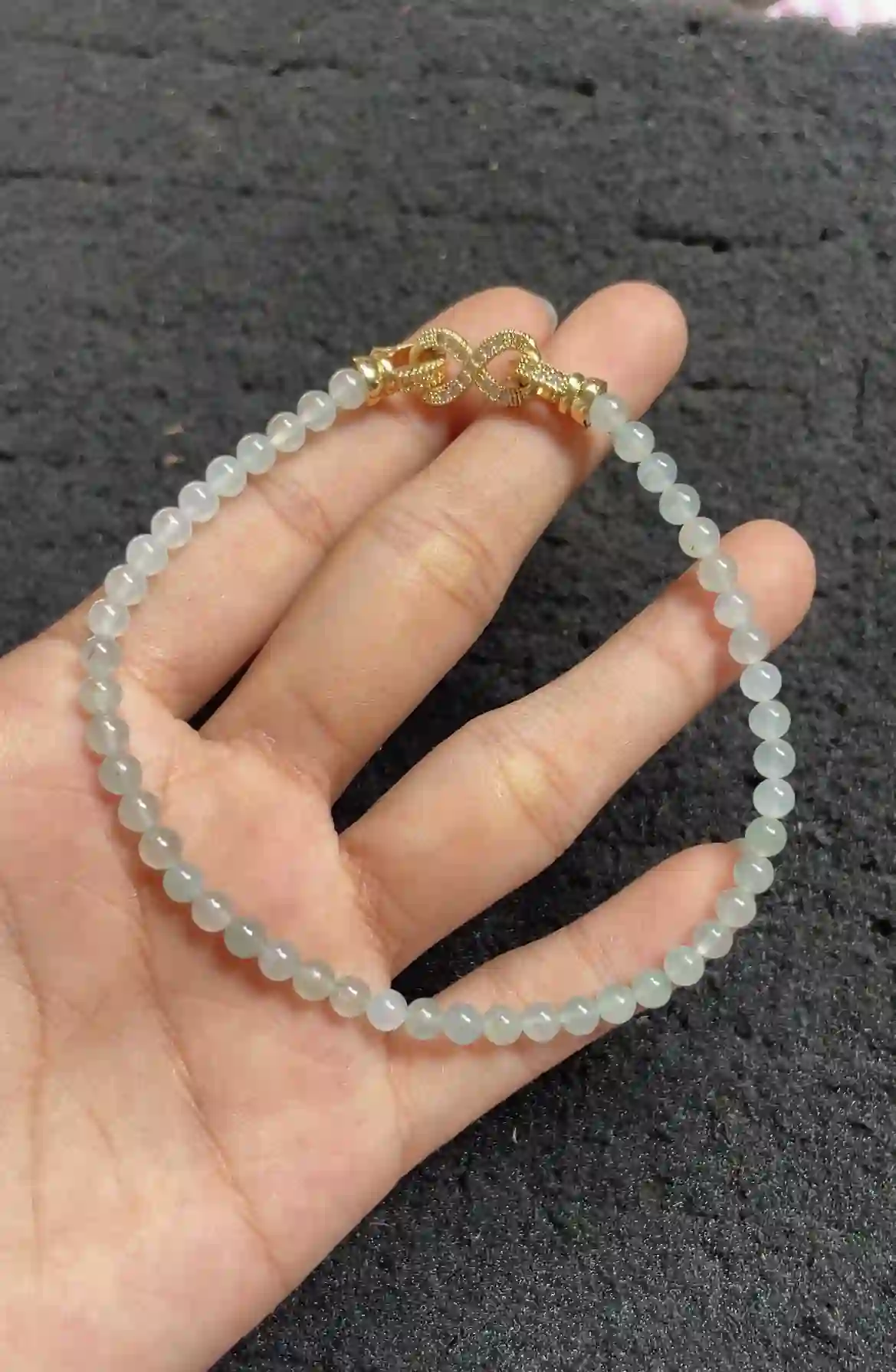 Elegant Icy Jade Bracelet with Infinity Clasp | Myanmar Jadeite reference #2640004