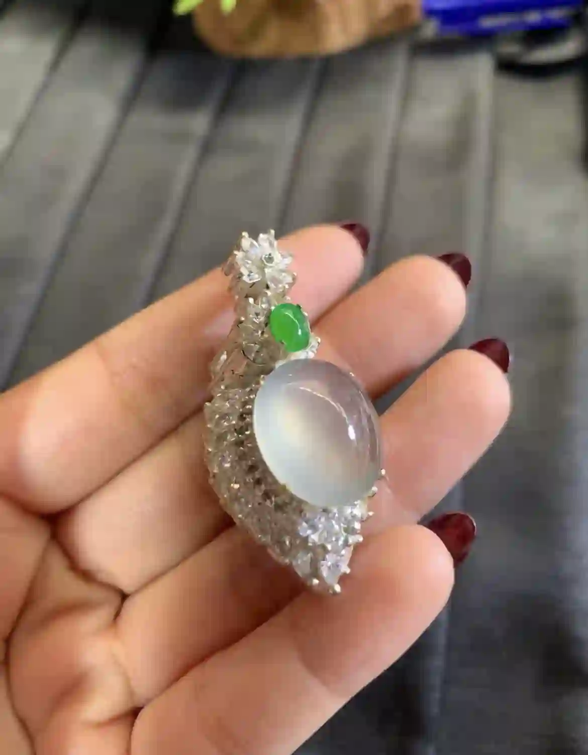 Icy Glassy White Jade Statement Pendant | Myanmar Jadeite reference #2820009