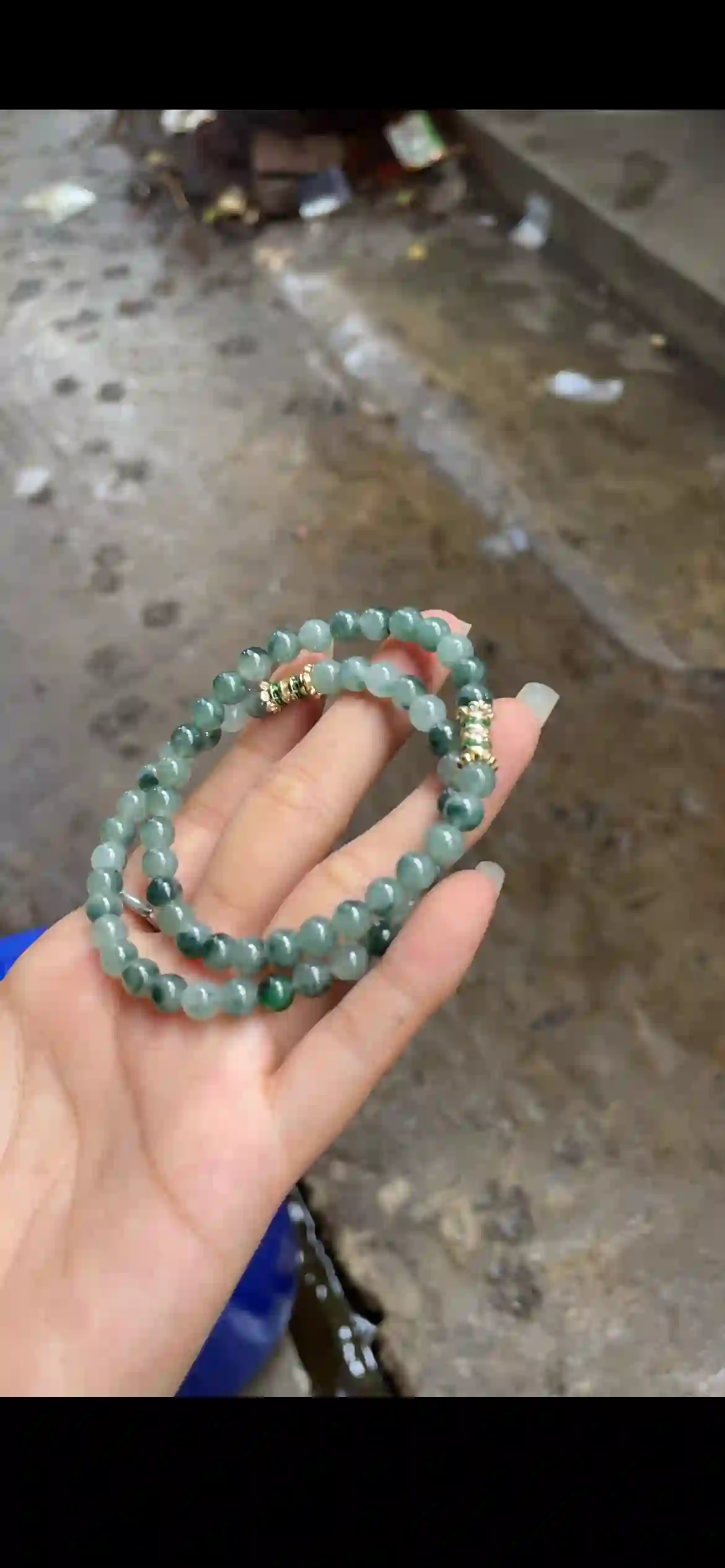 Gradient Light to Deep Green Jadeite Bead Double-Strand Bracelet with Gold & Green Crystal Accents | Myanmar Jadeite reference #20520001