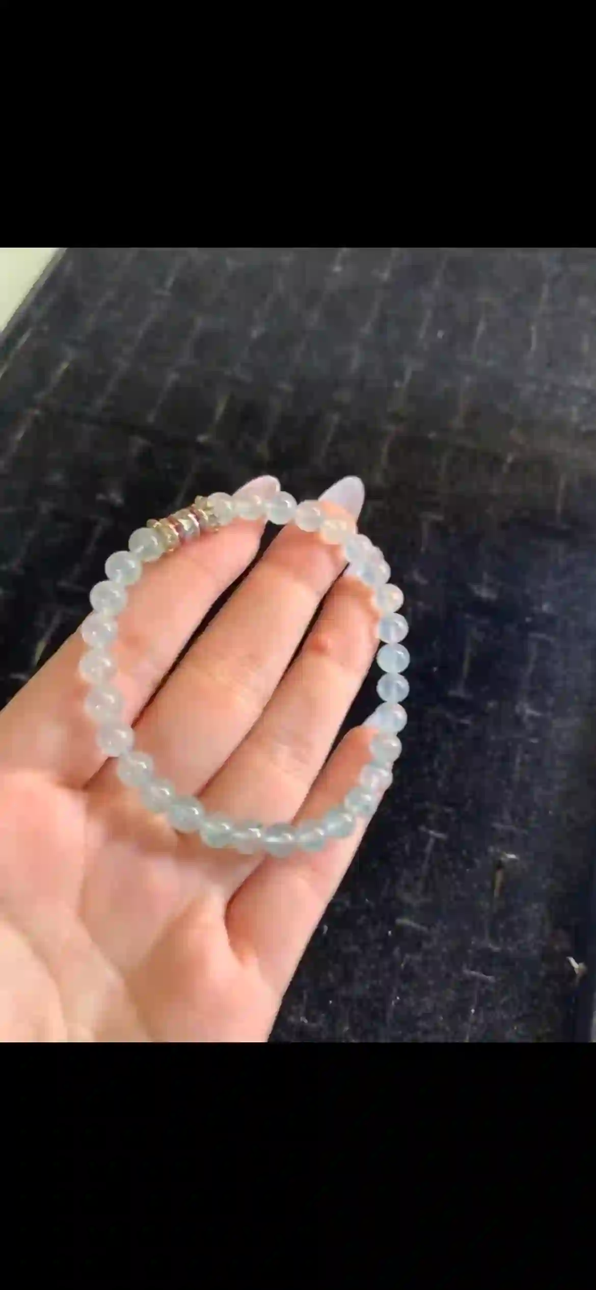Icy Transparent Pale Jade Bead Bracelet with Decorative Accent | Myanmar Jadeite reference #25260001