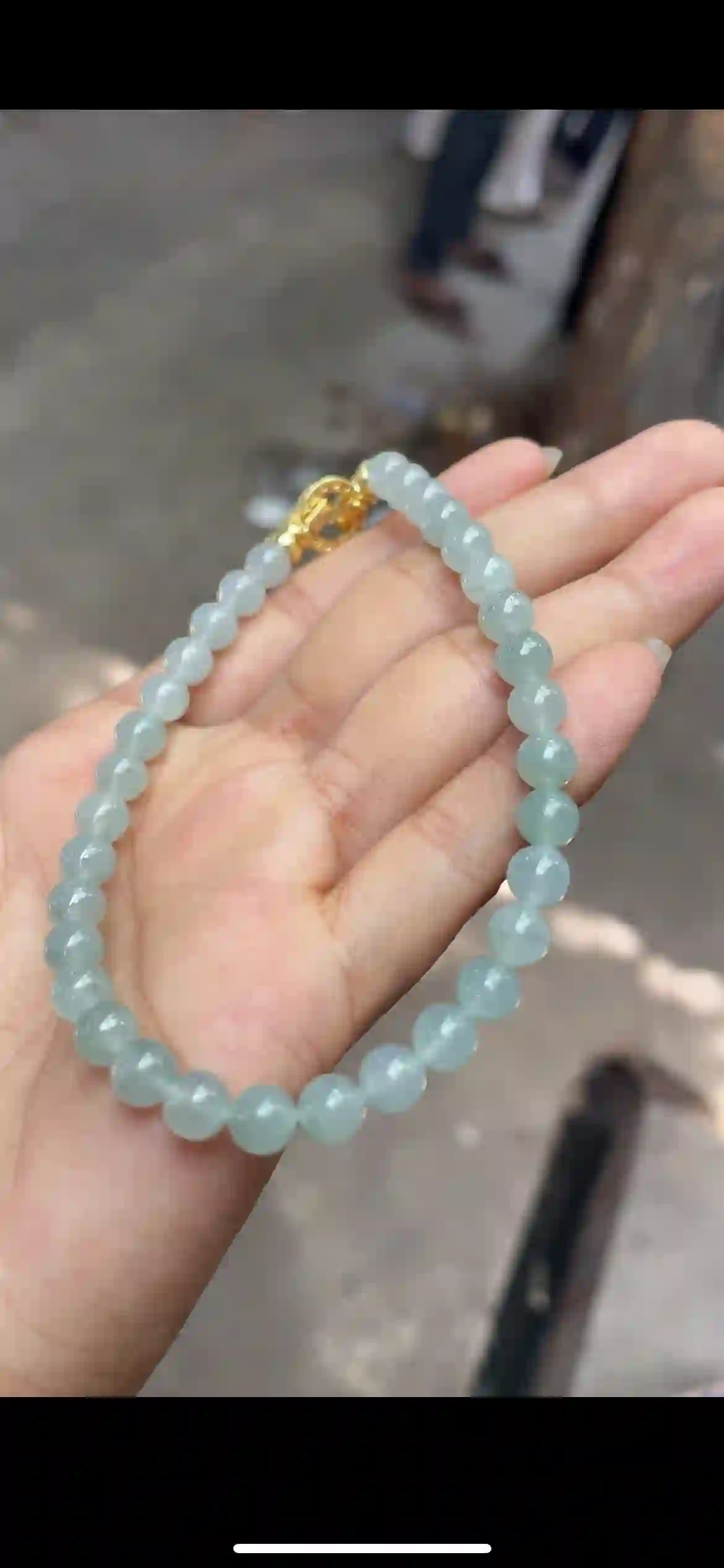 Icy Pale Celadon Jadeite Bead Bracelet, view 2 | Myanmar Jadeite reference #10800001