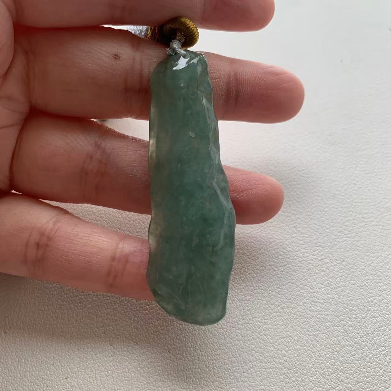   Green Jade Pendant with Natural Texture - Burmese Jadeite Type A from Hpakant, Myanmar | Myanmar Jadeite