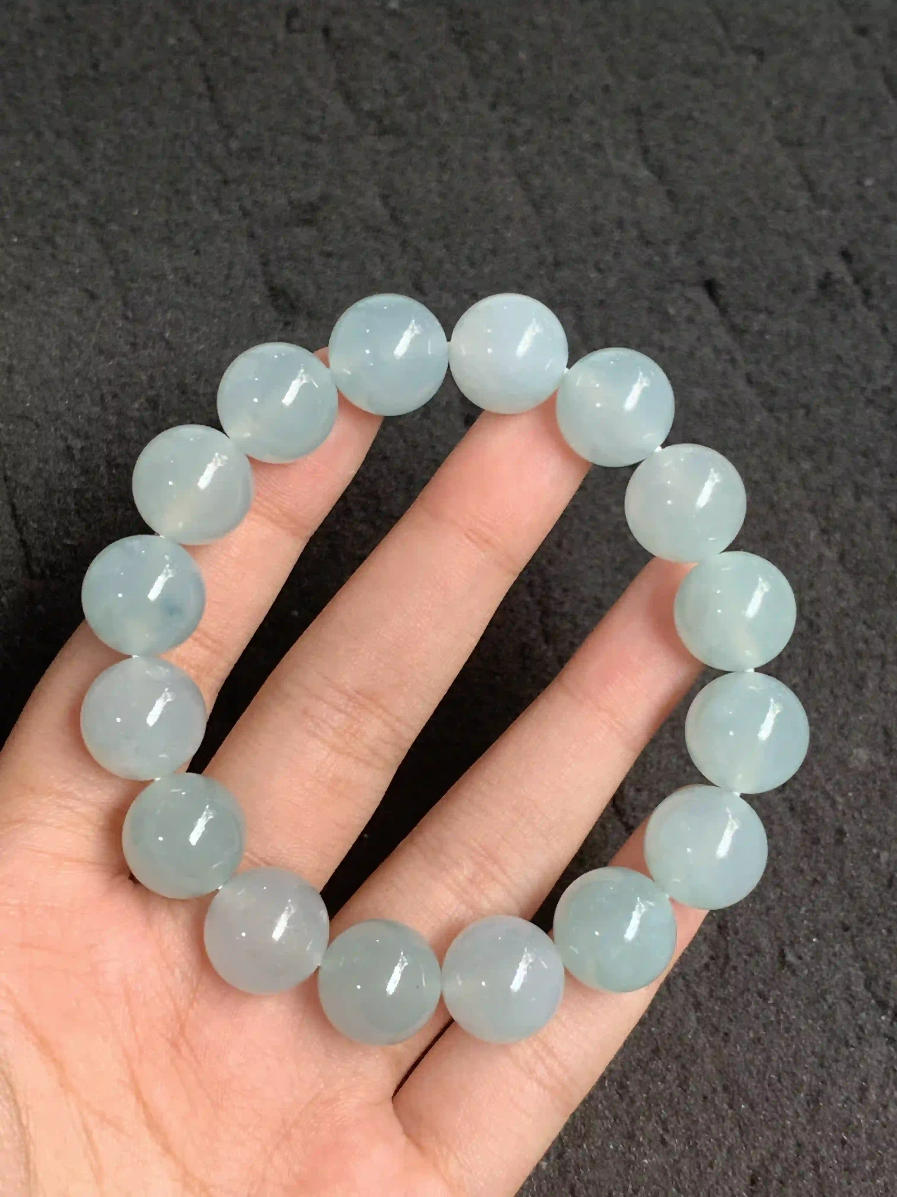 Light Blue-Grey Jadeite Beaded Stretch Bracelet | Myanmar Jadeite reference #990005