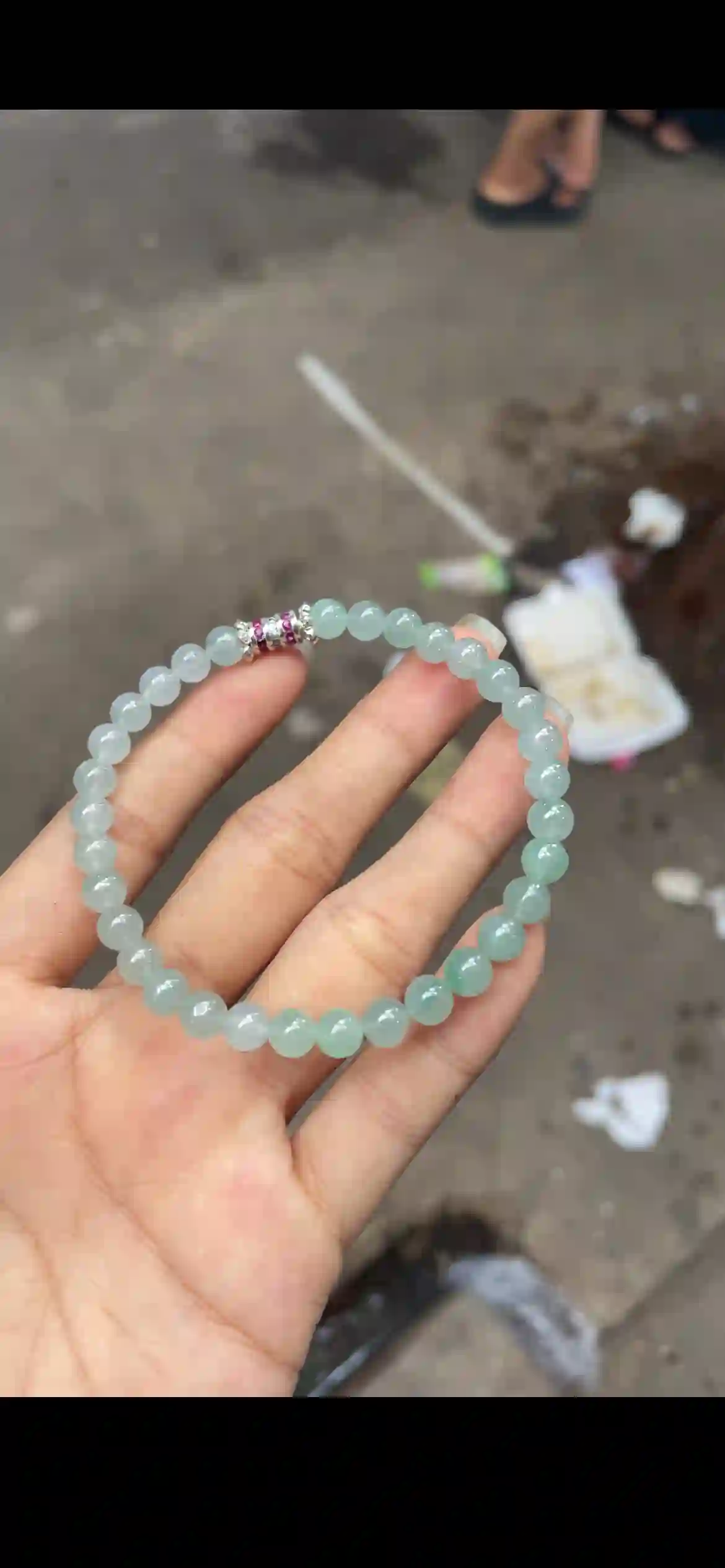 Icy Gradient Pale Green Jadeite Bead Bracelet, view 2 | Myanmar Jadeite reference #11340001