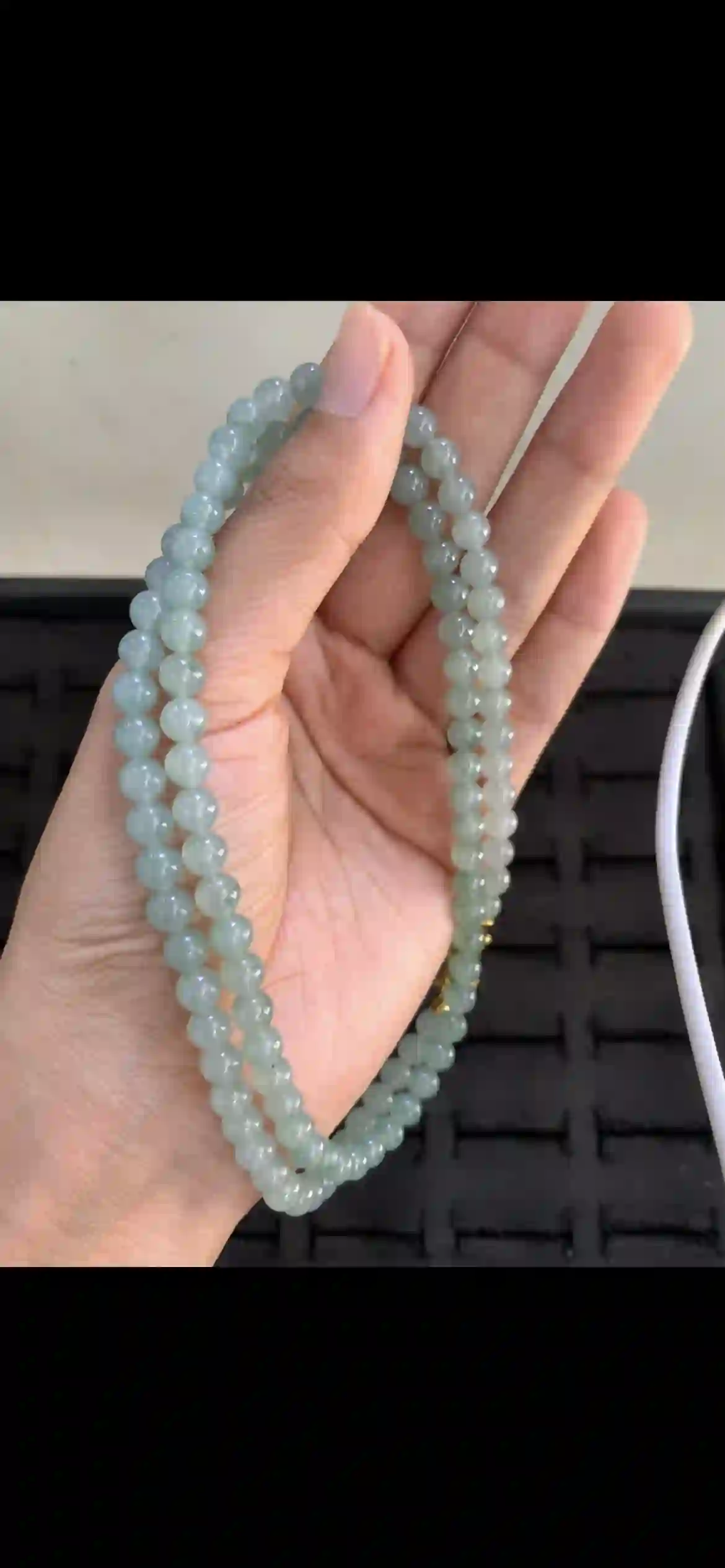  Double-Strand Premium Icy Pale Blue-Green Jade Bead Bracelet, view 2 | Myanmar Jadeite reference #18090001