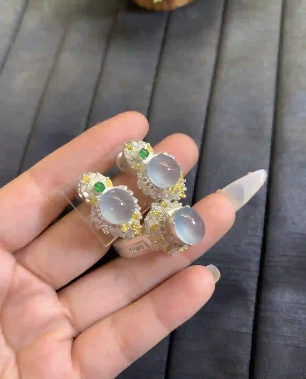 Natural Icy White Jade Jewelry Set, view 2 | Myanmar Jadeite reference #2250004