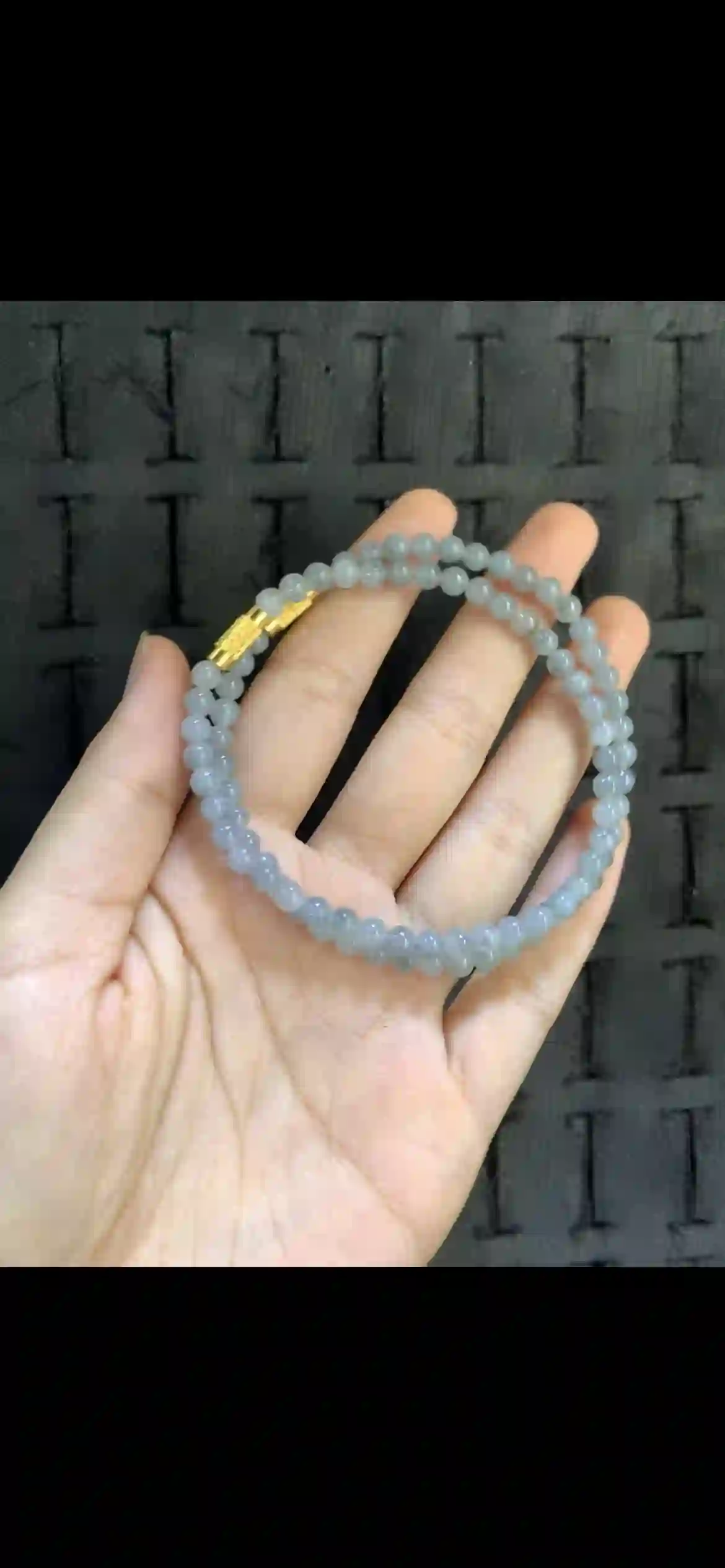 Icy Pale Blue-Green Jade Bead Double-Strand Bracelet with Gold Clasp, view 2 | Myanmar Jadeite reference #19920001