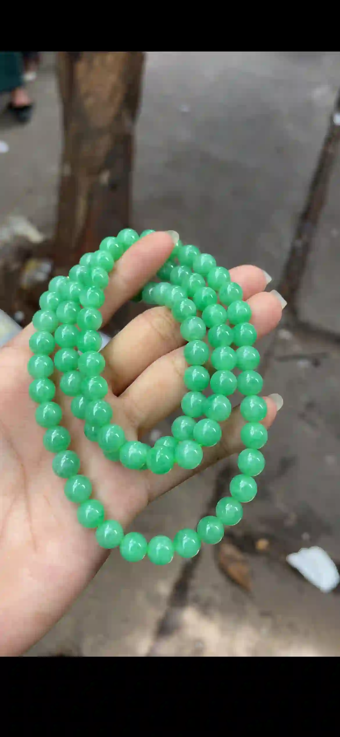 Vibrant Apple Green Jadeite Beaded Long Necklace & Bracelet | Myanmar Jadeite reference #13500001