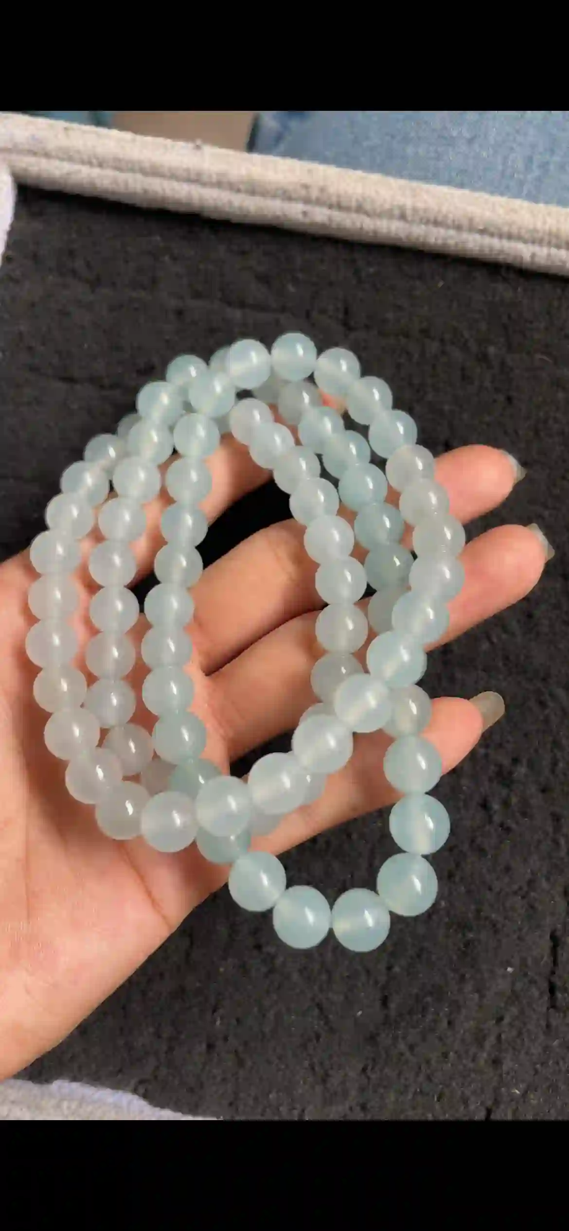   Natural High-Icy Translucent Pale Blue-Green Jadeite Bead Necklace | Myanmar Jadeite reference #6930005