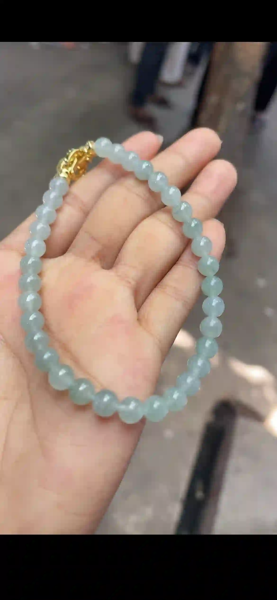 Icy Pale Celadon Jadeite Bead Bracelet | Myanmar Jadeite reference #10800001