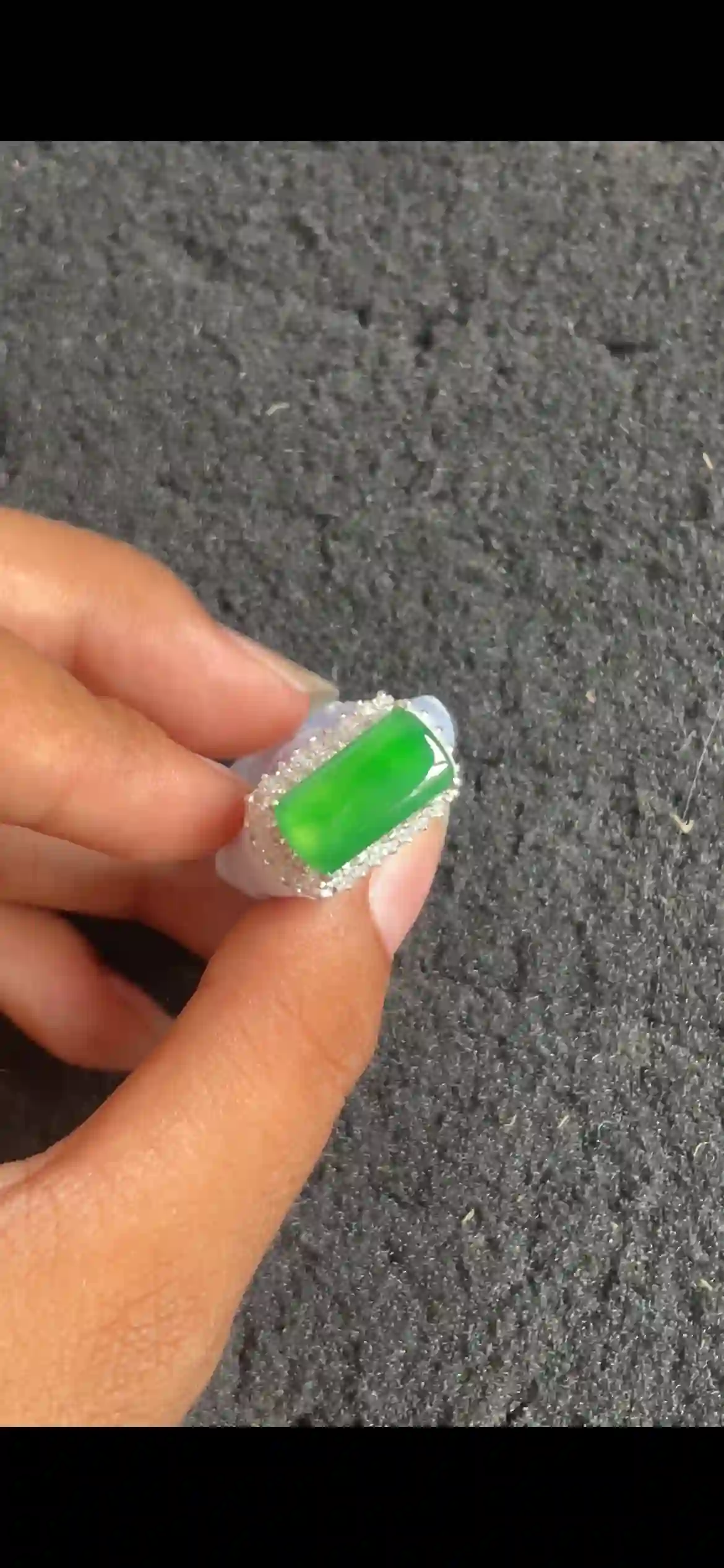 Vibrant Green Jadeite Ring with Diamond Halo Setting, view 2 | Myanmar Jadeite reference #4290001