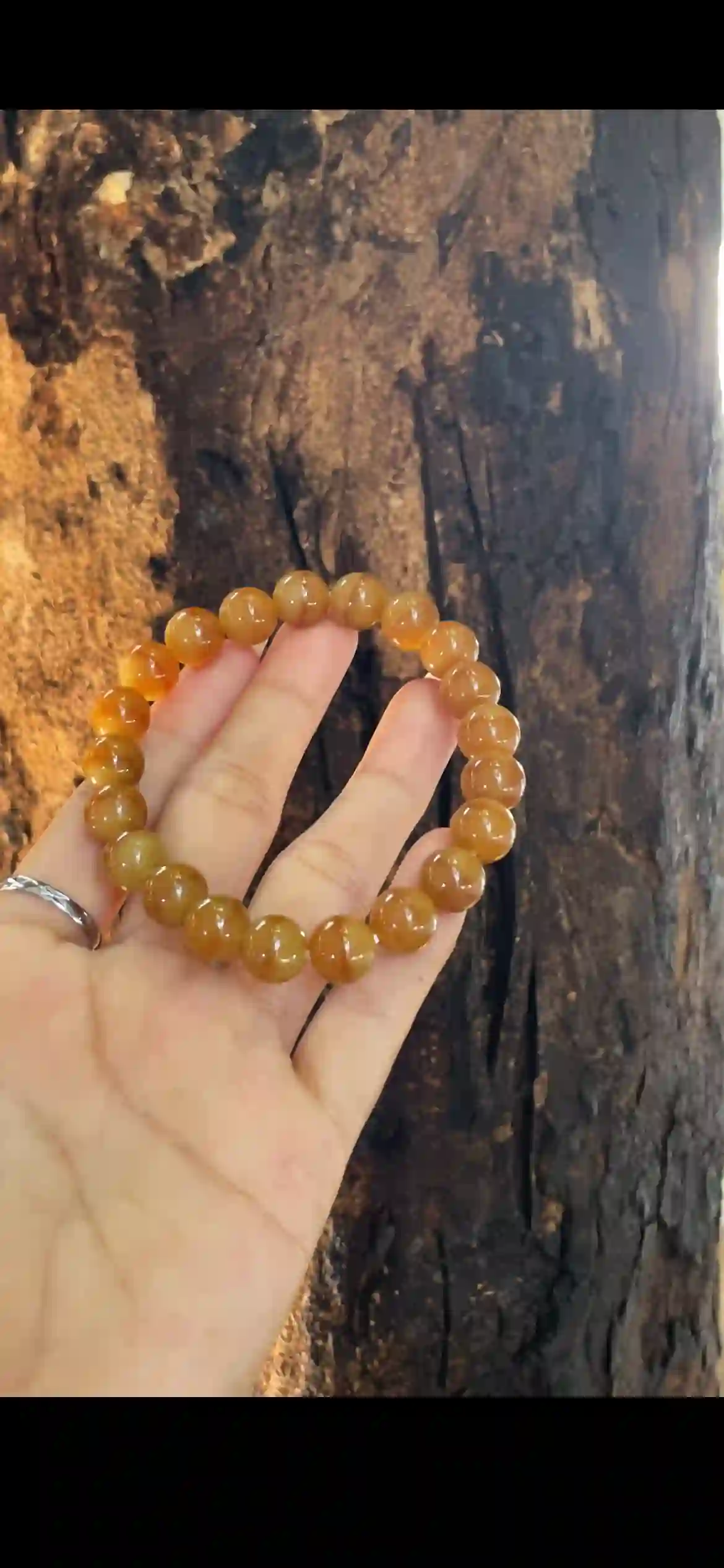 Warm Honey Yellow Jadeite Beaded Bracelet, Natural Golden Amber Jade Round Beads | Myanmar Jadeite reference #29700001