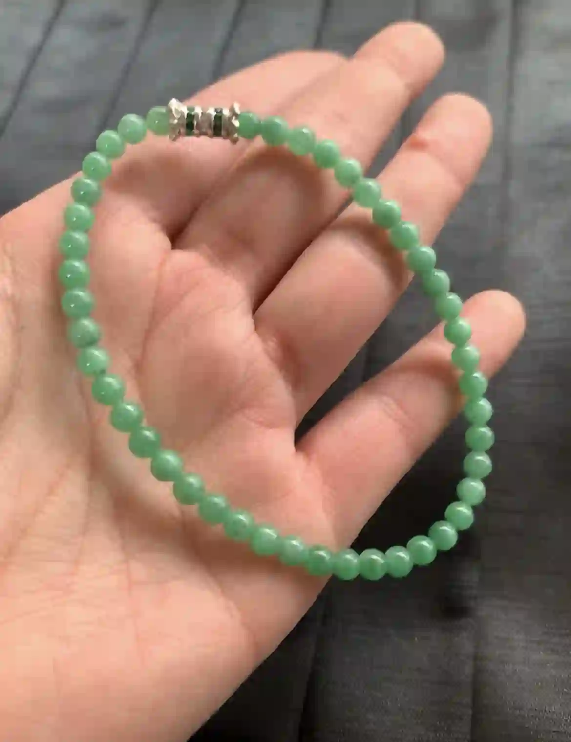 Natural Green Jade Beaded Bracelet, view 2 | Myanmar Jadeite reference #2340007