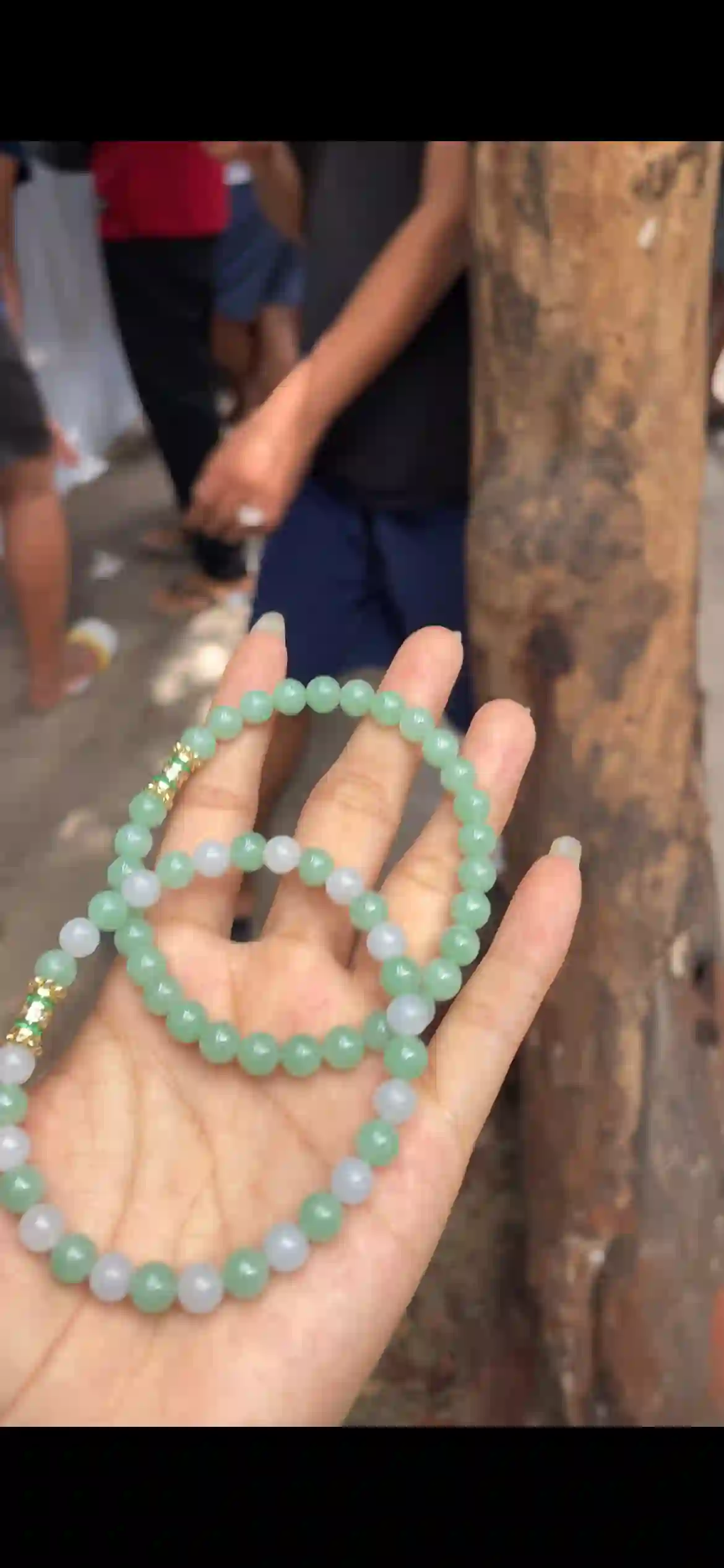 Two-Tone Natural Jadeite Beaded Bracelet | Myanmar Jadeite reference #8340003