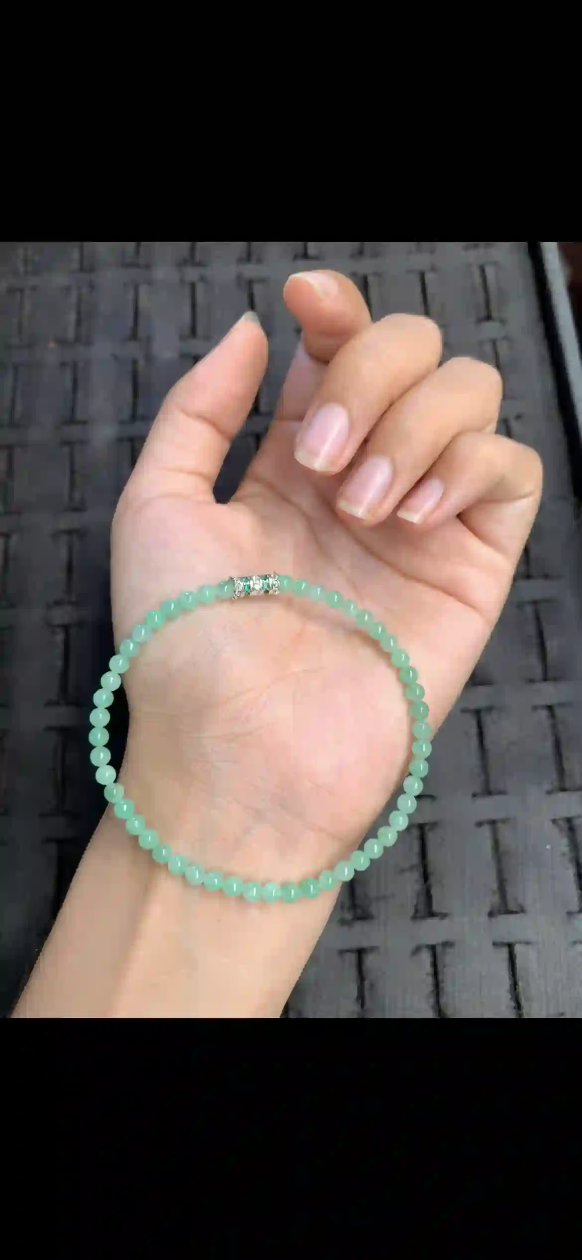 Delicate Icy Mint Green Jadeite Bead Bracelet, view 2 | Myanmar Jadeite reference #13680001