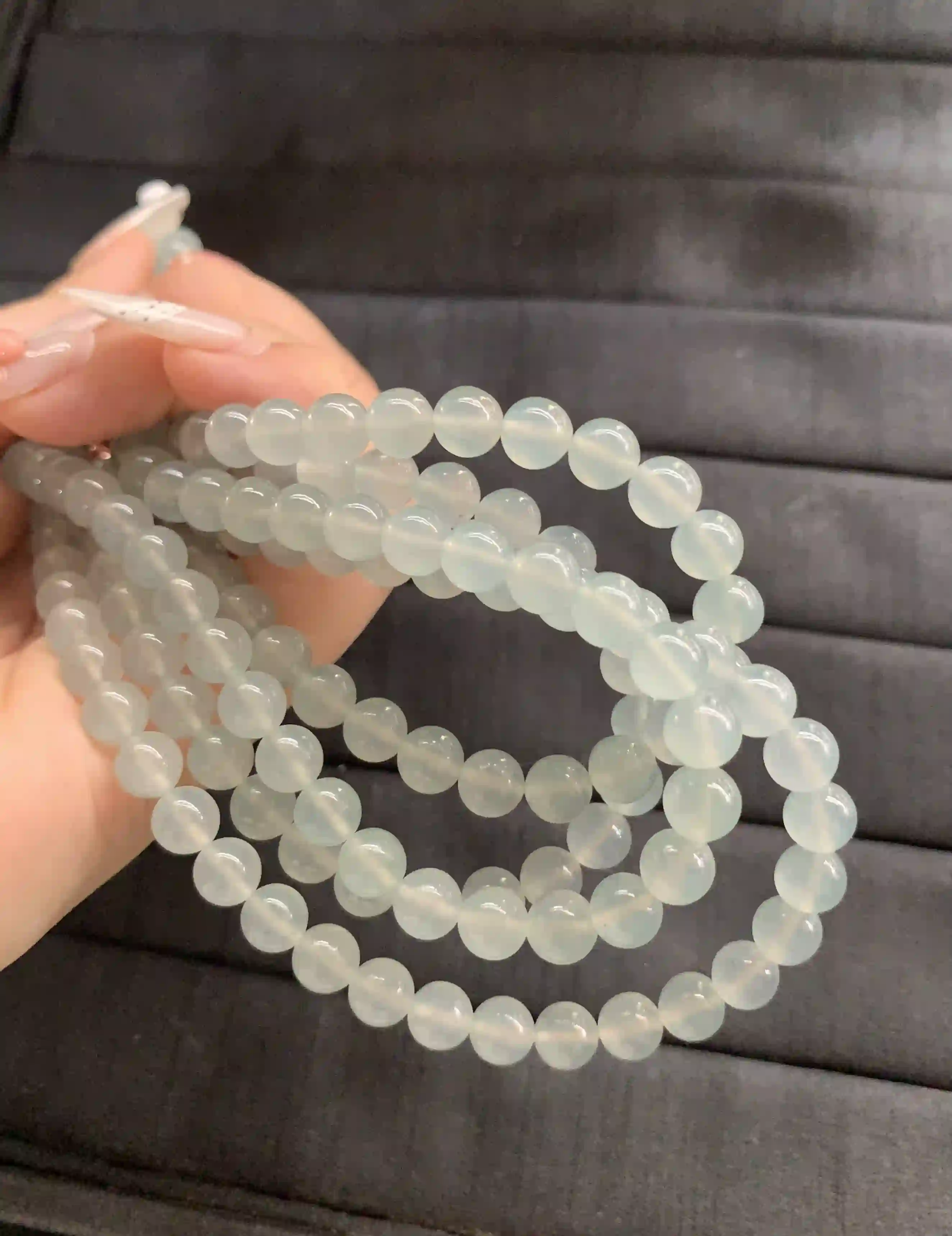 Natural Icy Blue Jade Bead Necklace, view 2 | Myanmar Jadeite reference #1710001