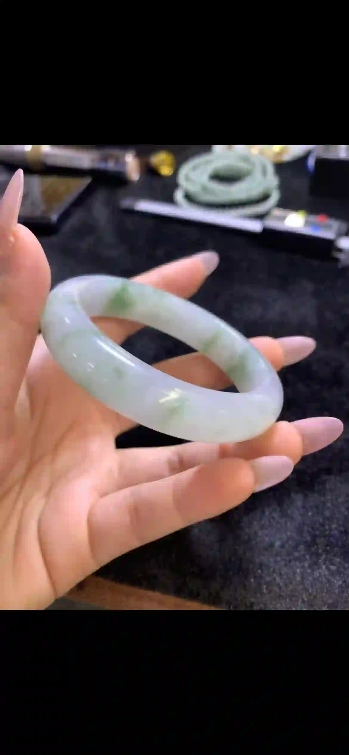  Icy Pale Base Floating‑Green Jadeite Bangle Bracelet, view 2 | Myanmar Jadeite reference #9540004