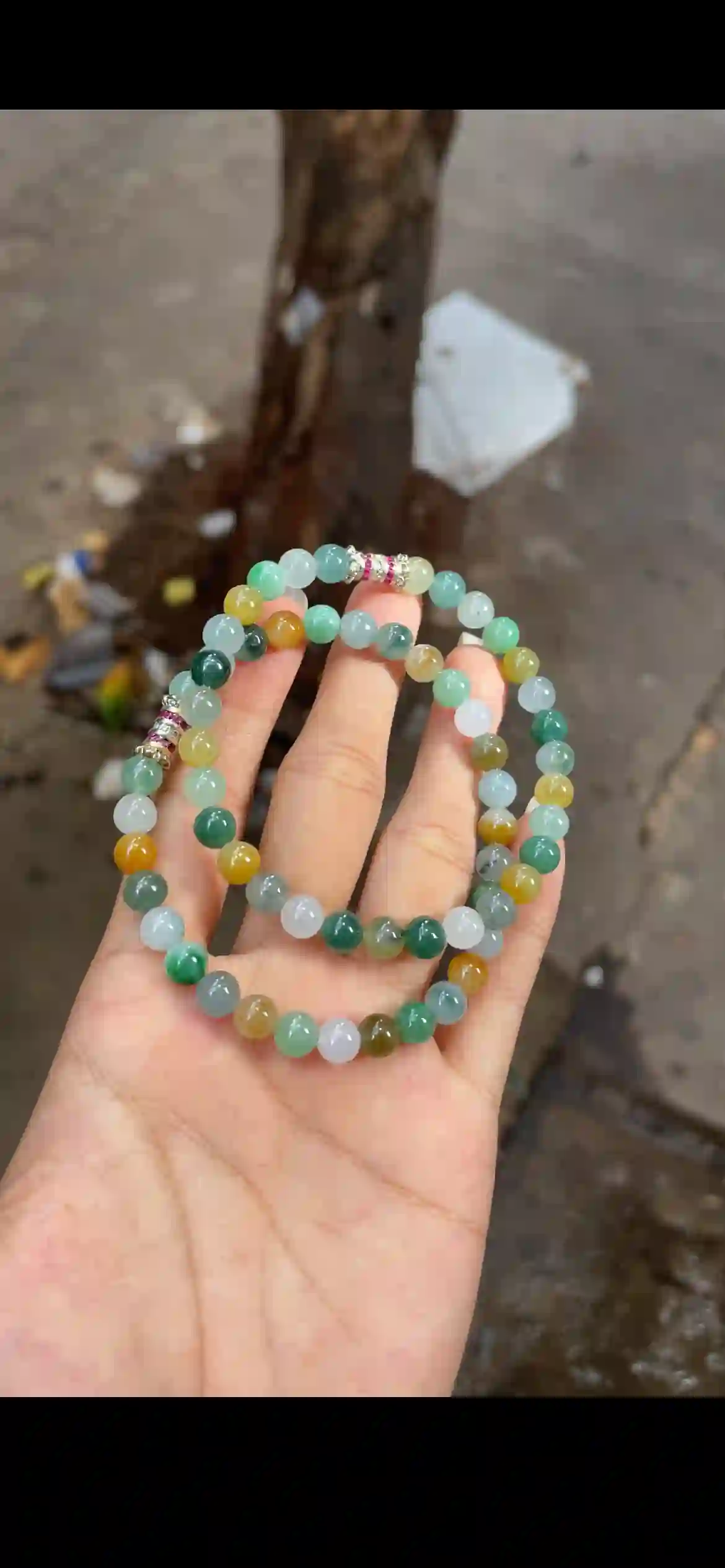 Rainbow Multi‑Color Jade Double‑Strand Bracelet | Myanmar Jadeite reference #14370001
