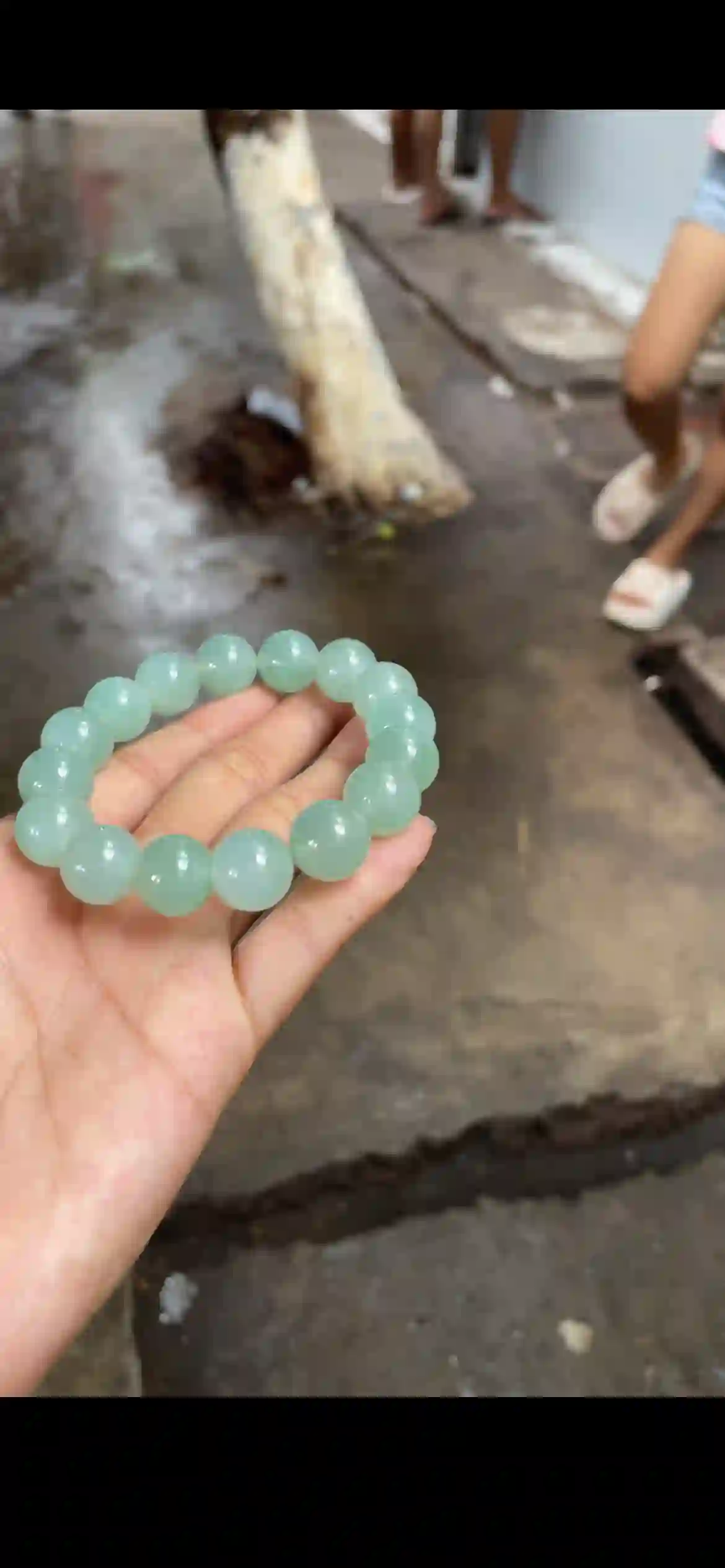 Large Bead Pale Icy Green Jade Bracelet, view 2 | Myanmar Jadeite reference #25950001