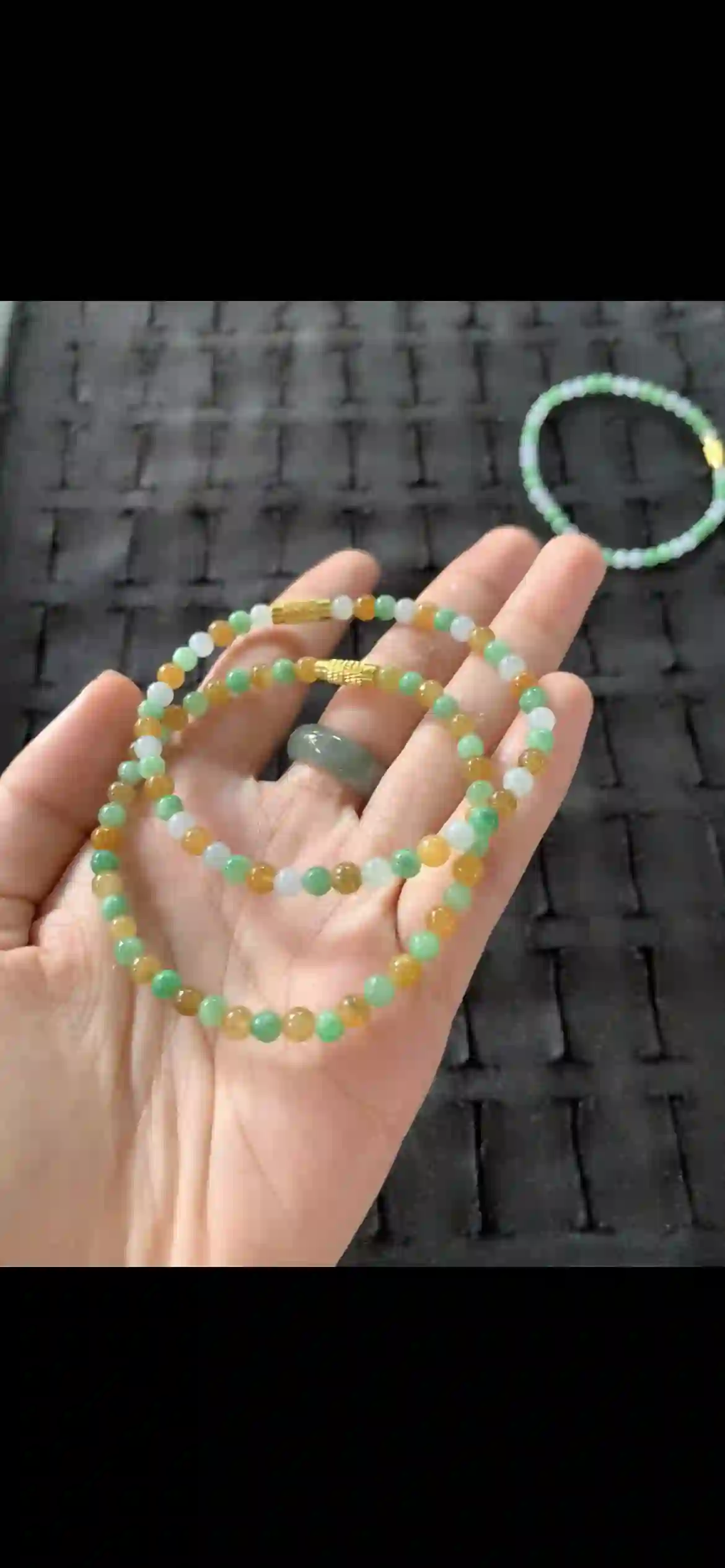 Multicolor & Pale Green Jade Beaded Bracelet Set — Gold Clasps, view 2 | Myanmar Jadeite reference #27690001