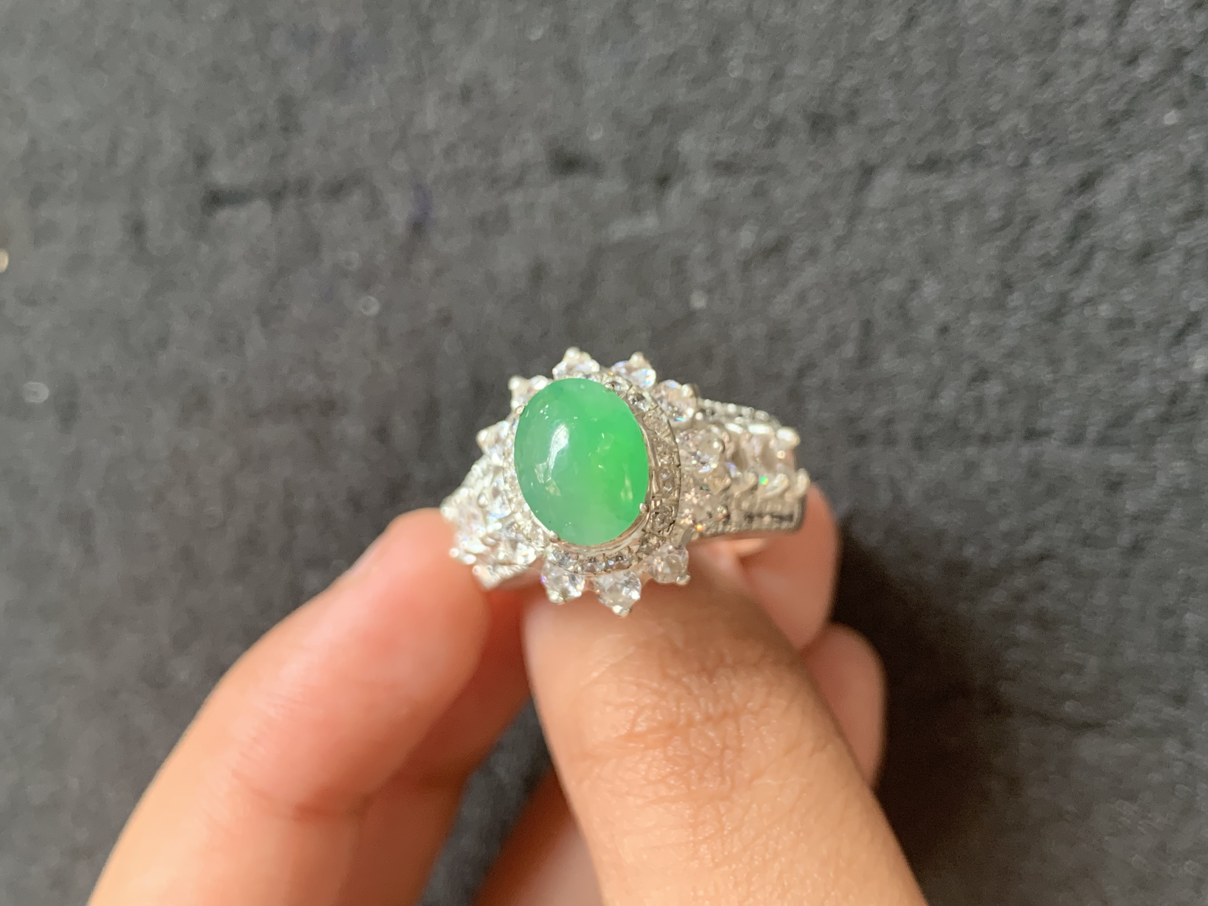 Green Jadeite and Diamond Ring