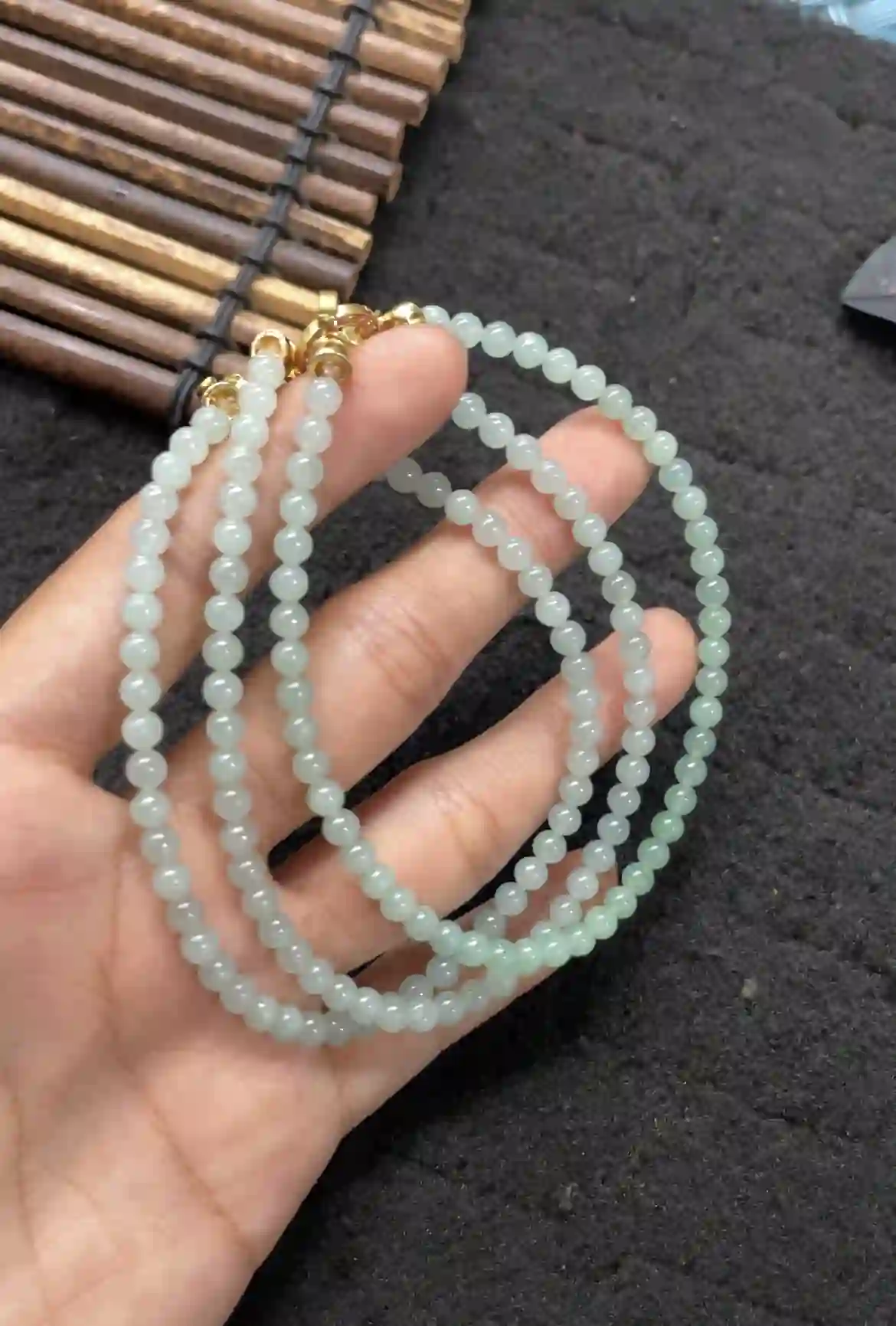 Natural Icy Green Jade Beaded Necklace, view 2 | Myanmar Jadeite reference #2370003