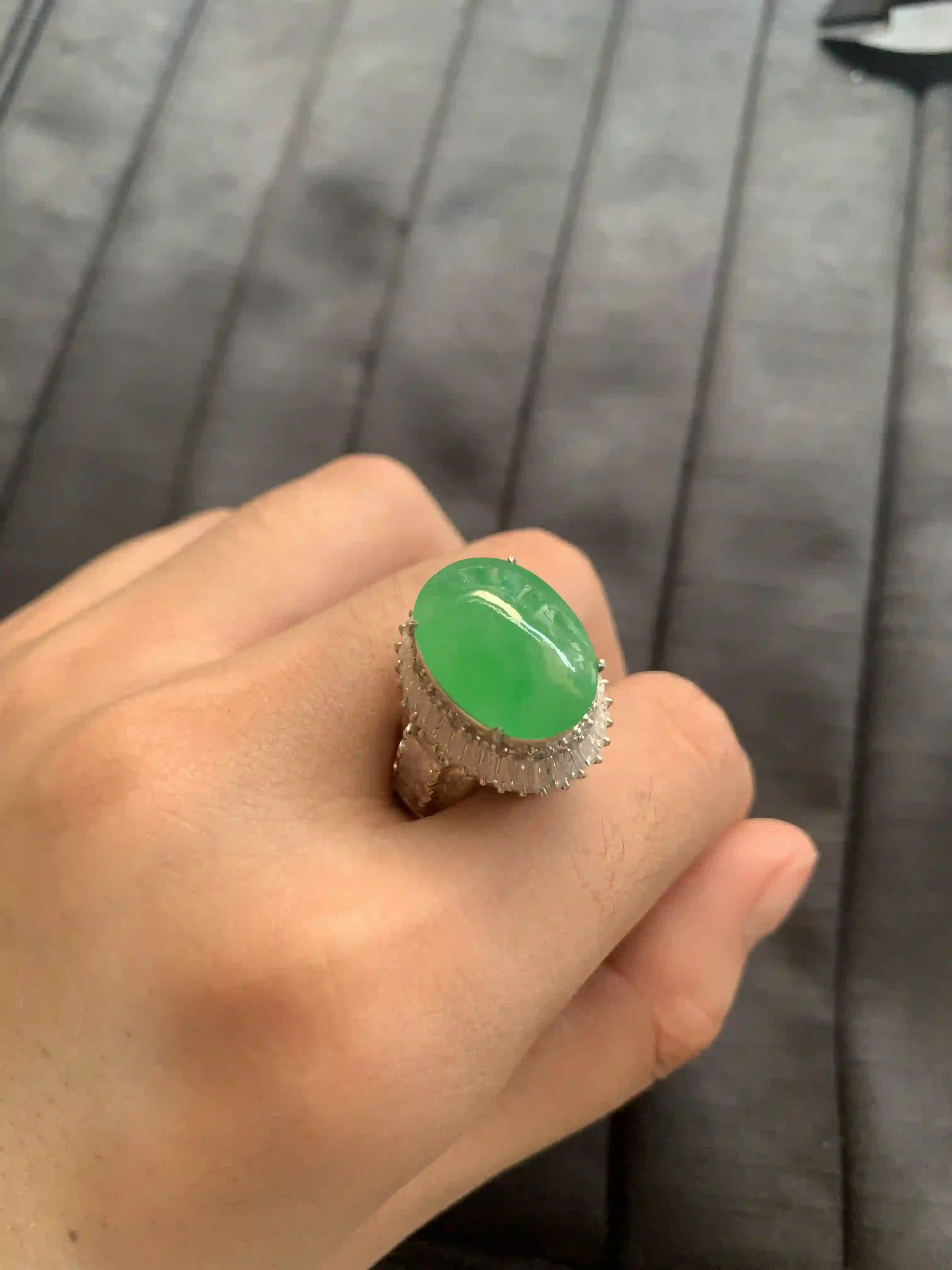 Apple Green Jadeite Statement Ring, view 2 | Myanmar Jadeite reference #2190004