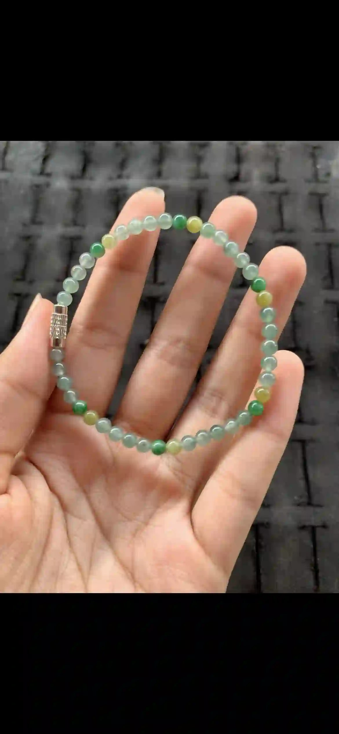 Multicolor Icy Green & Honey Yellow Jade Beaded Bracelet with Silver Clasp, view 2 | Myanmar Jadeite reference #23310001