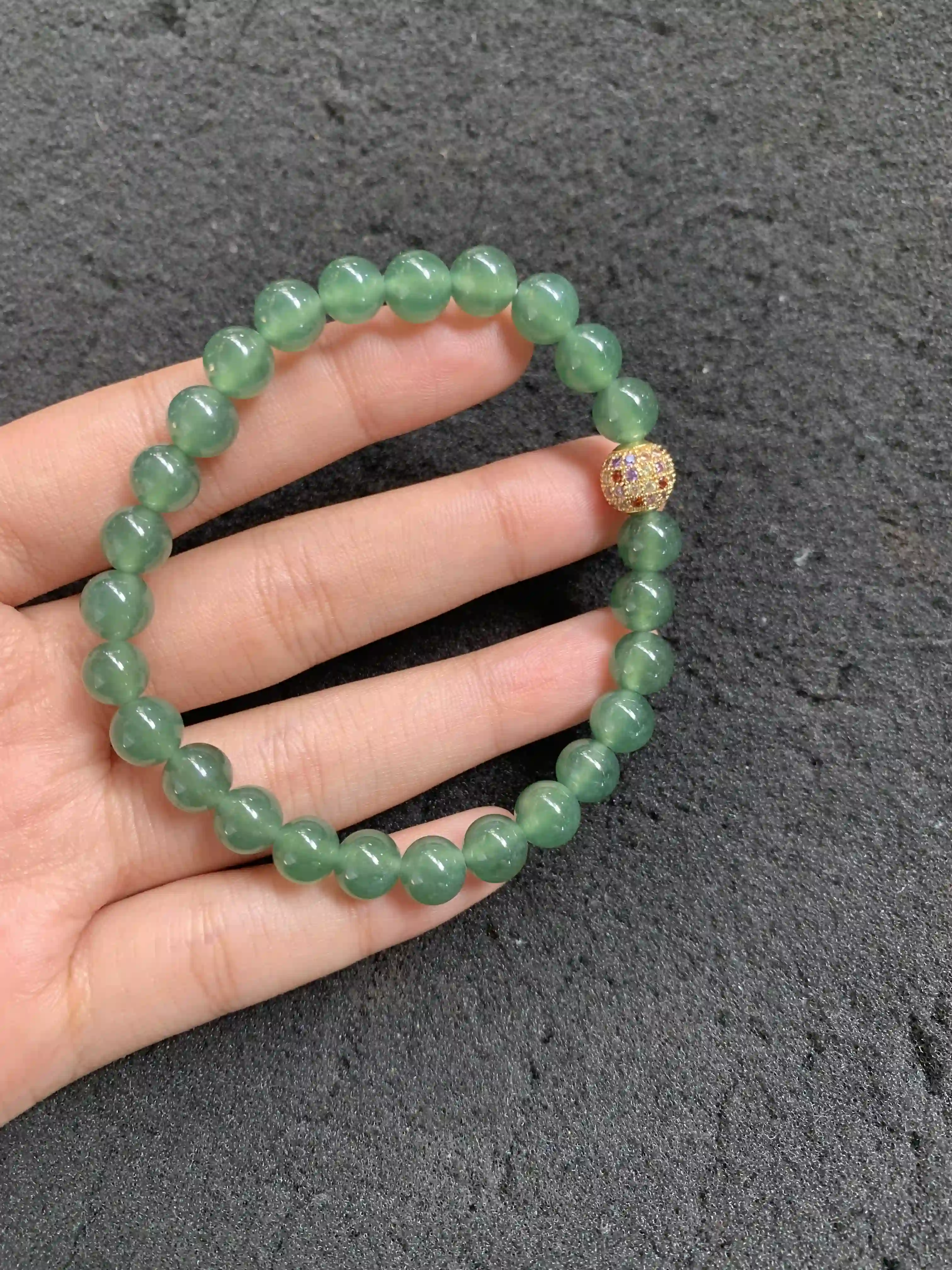   Natural Oil Green Jade Bead Bracelet, view 2 | Myanmar Jadeite reference #1860003