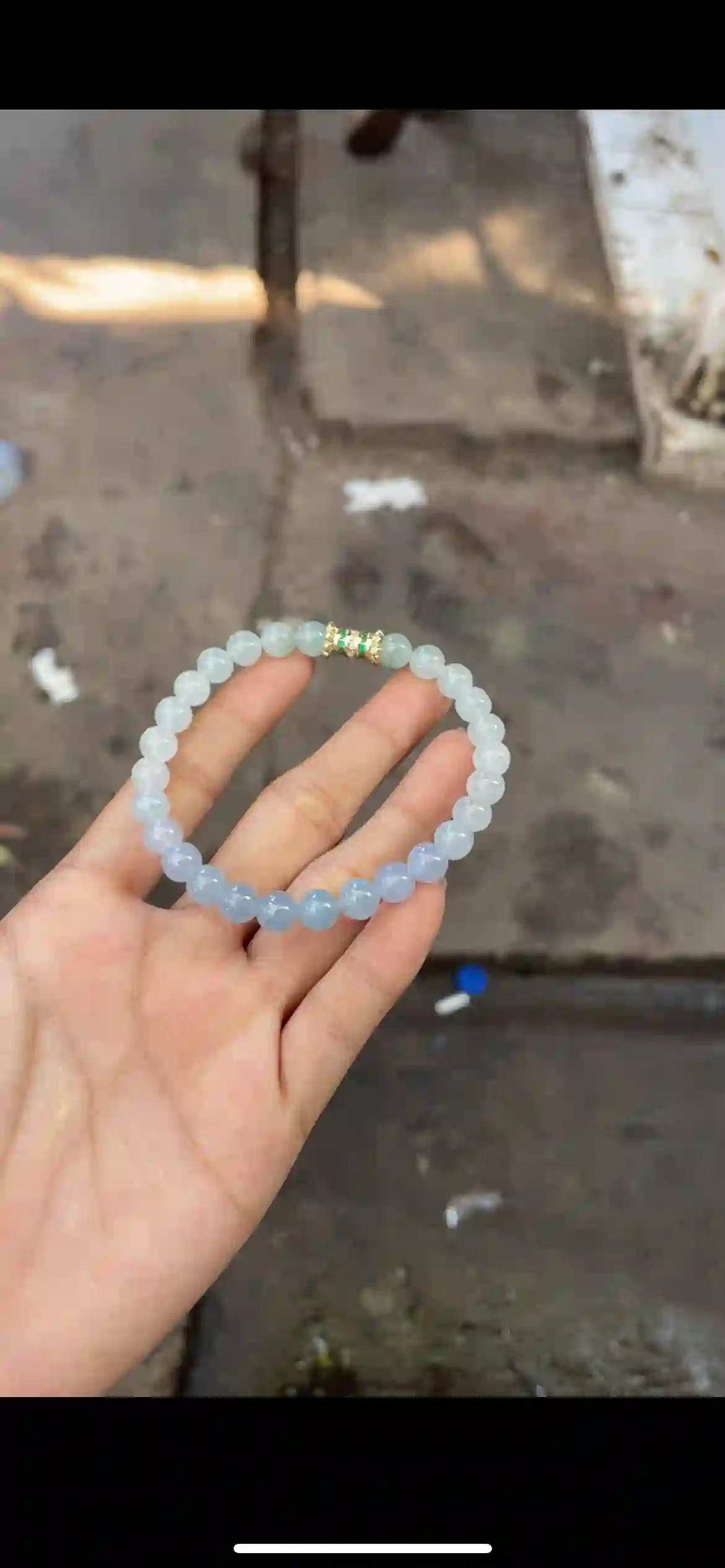 Icy Lavender & Pale Celadon Gradient Jade Bracelet — Gold-Tone Emerald Accent | Myanmar Jadeite reference #34920001