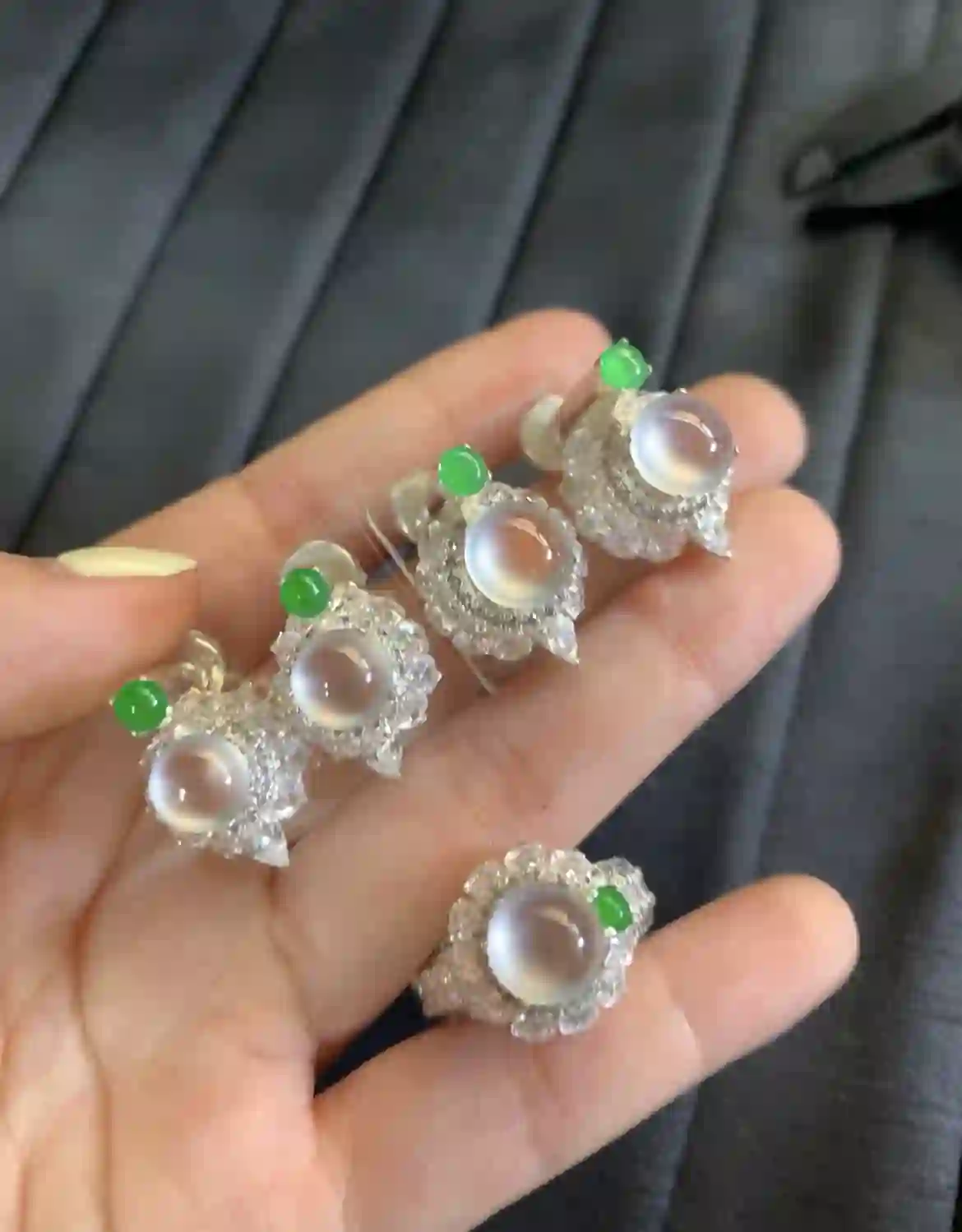 Icy Jade Earrings & Ring Set | Myanmar Jadeite reference #2670006