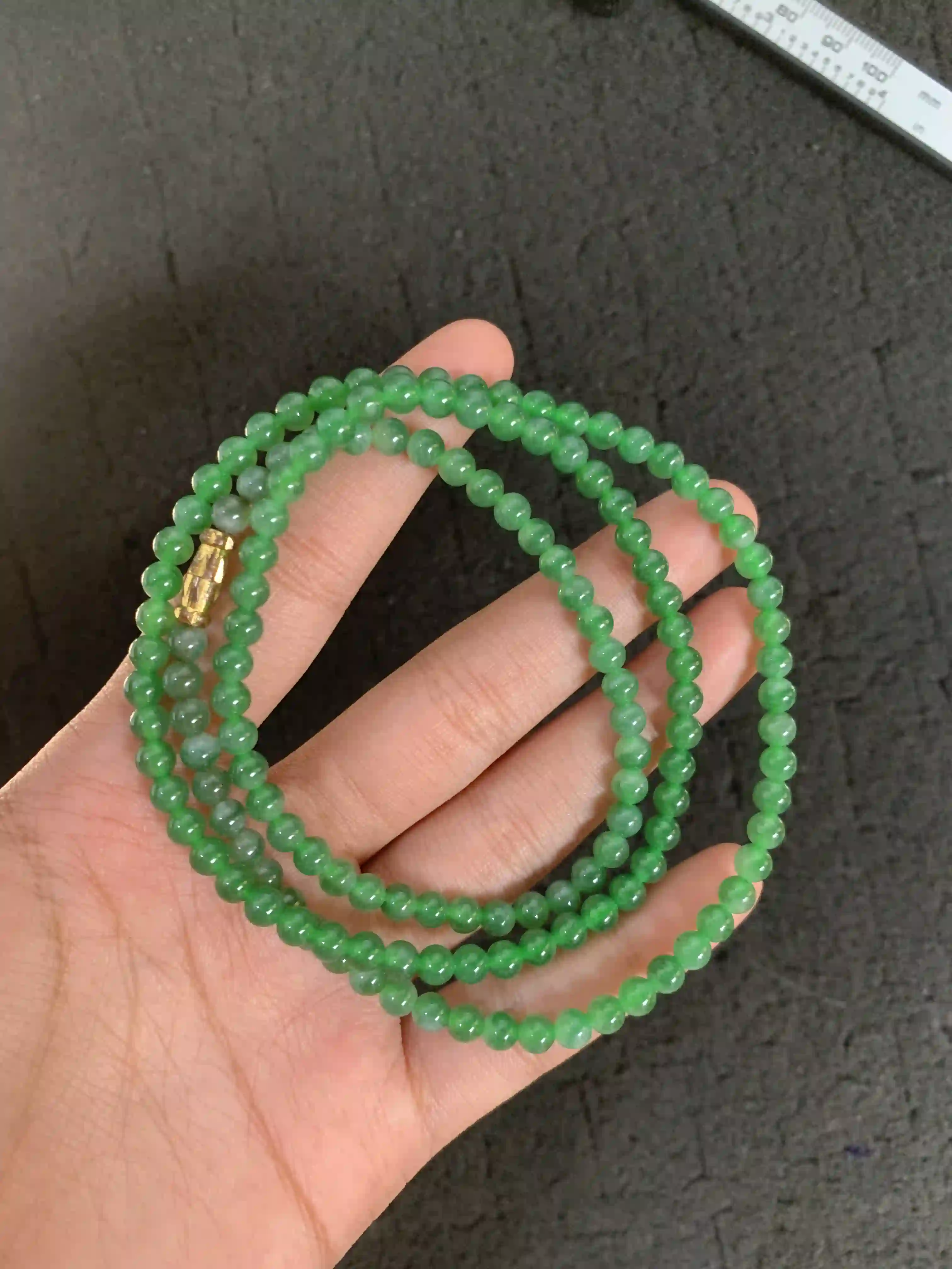  Natural Imperial Green Jade Bead Necklace, view 2 | Myanmar Jadeite reference #1710004