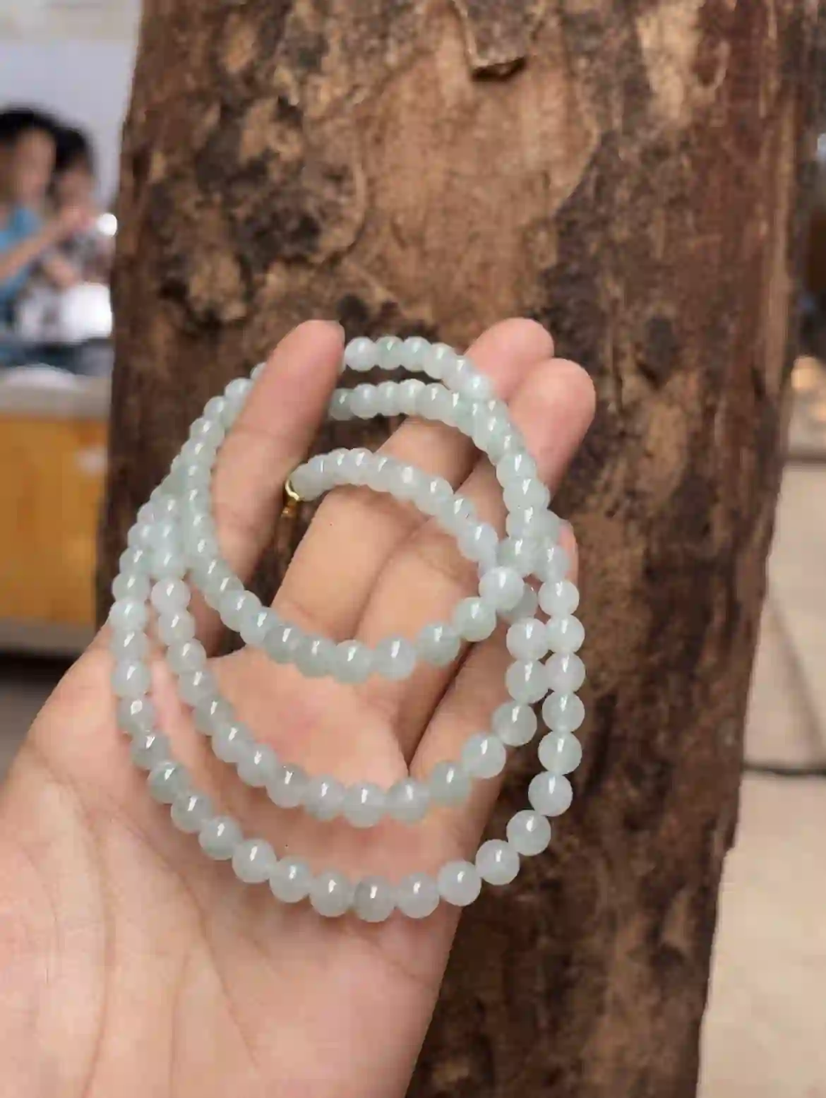 Natural Icy Green Jade Beaded Necklace, view 2 | Myanmar Jadeite reference #2340001