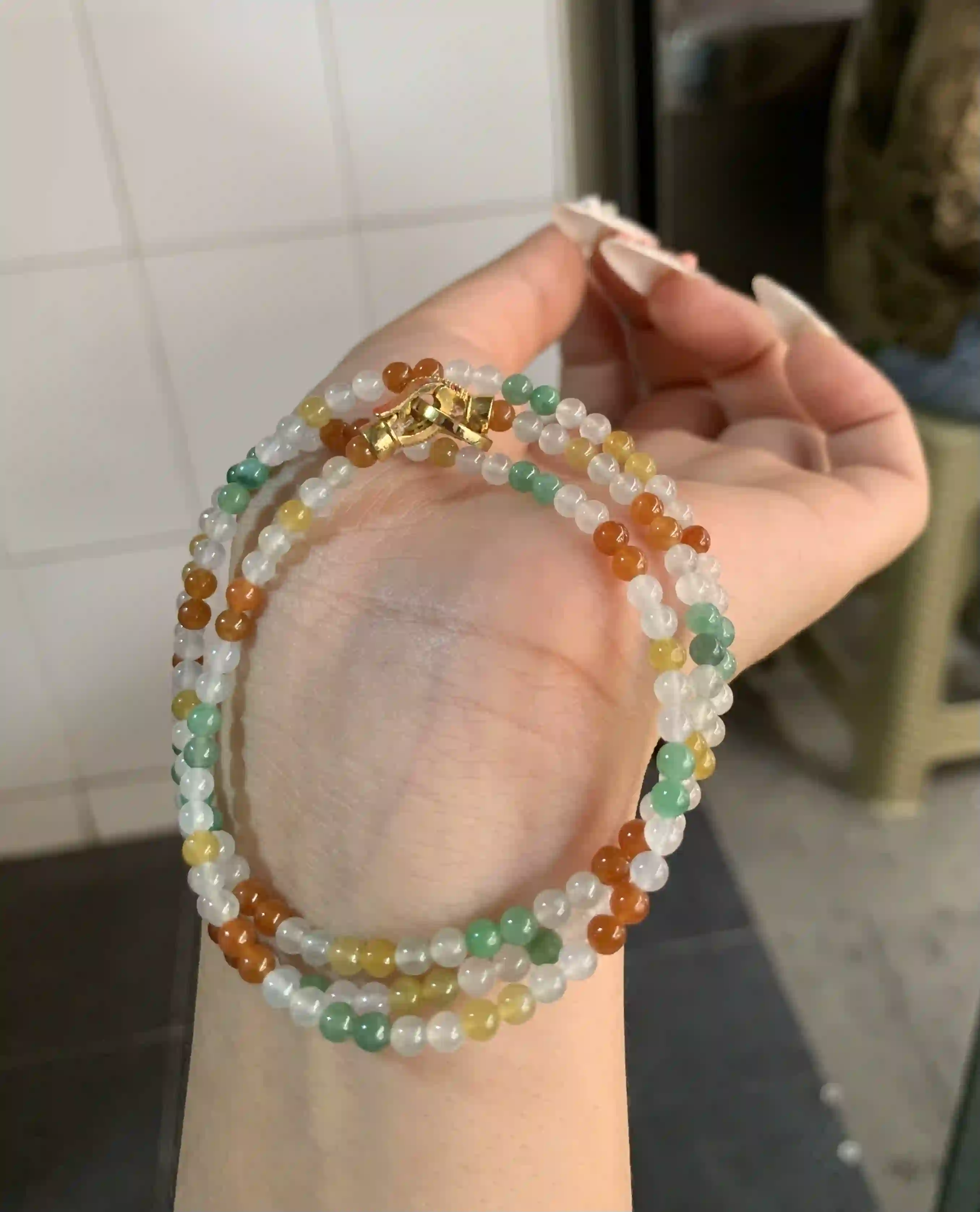  Natural Multicolor Tiny Jade Bead Necklace, view 2 | Myanmar Jadeite reference #1800009