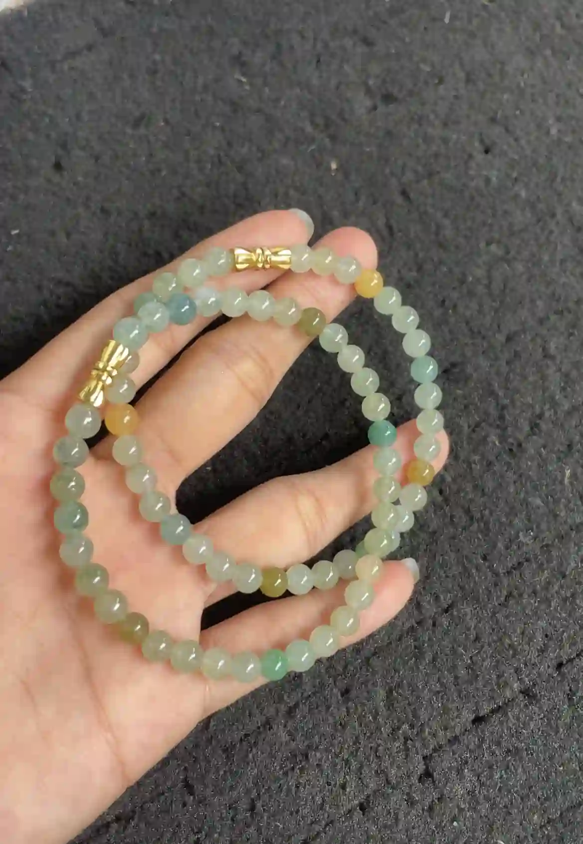  Multicolor Icy Jadeite Beaded Double-Layer Bracelet with Gold Plated Accents | Myanmar Jadeite reference #3270001