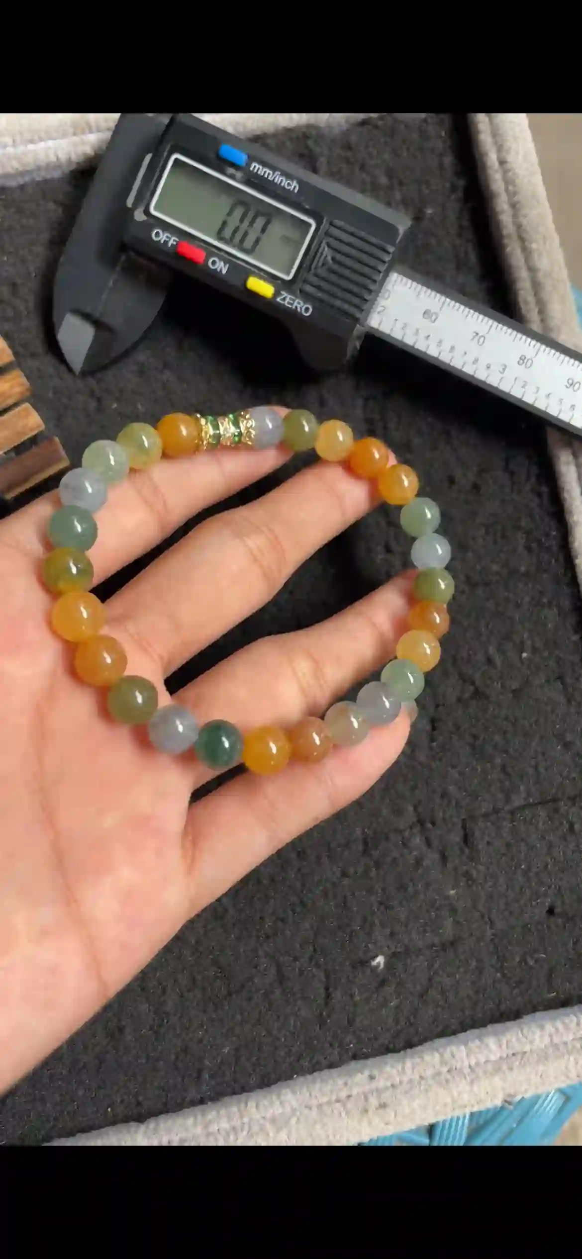 Multicolor Icy Jade Bead Bracelet with Gold & Gemstone Accent Spacer | Myanmar Jadeite reference #5640001