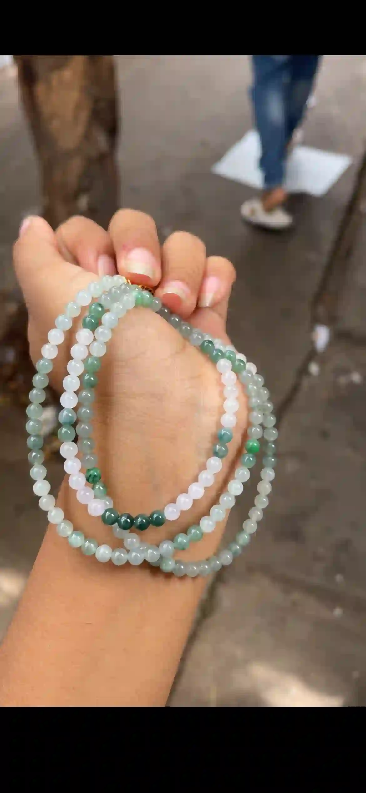 Icy Multi‑Shade Green Jadeite Three‑Wrap Strand | Myanmar Jadeite reference #14010001