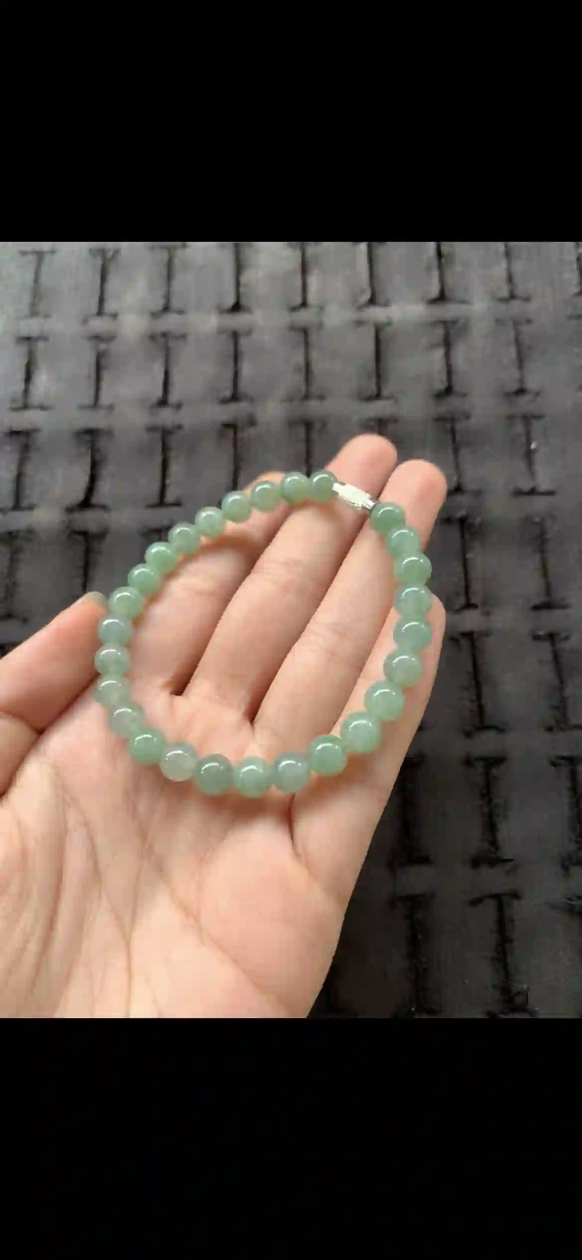 Fine Icy Pale Green Jadeite Beaded Bracelet with Silver Accent, view 2 | Myanmar Jadeite reference #24240001