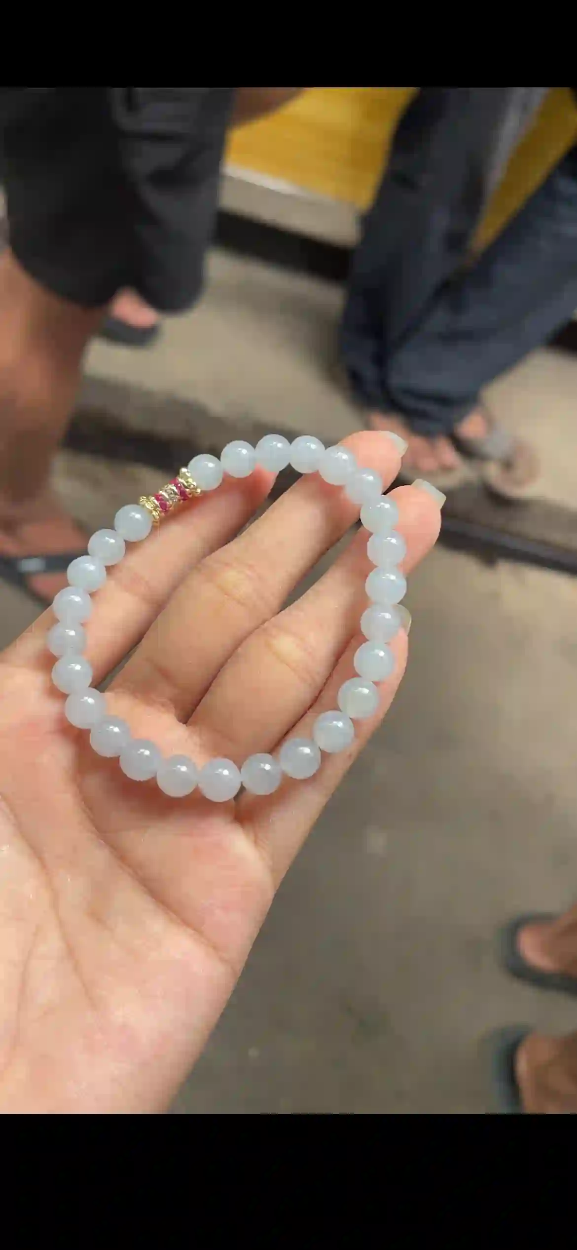Icy Translucent White Jadeite Beaded Bracelet | Myanmar Jadeite reference #12150001