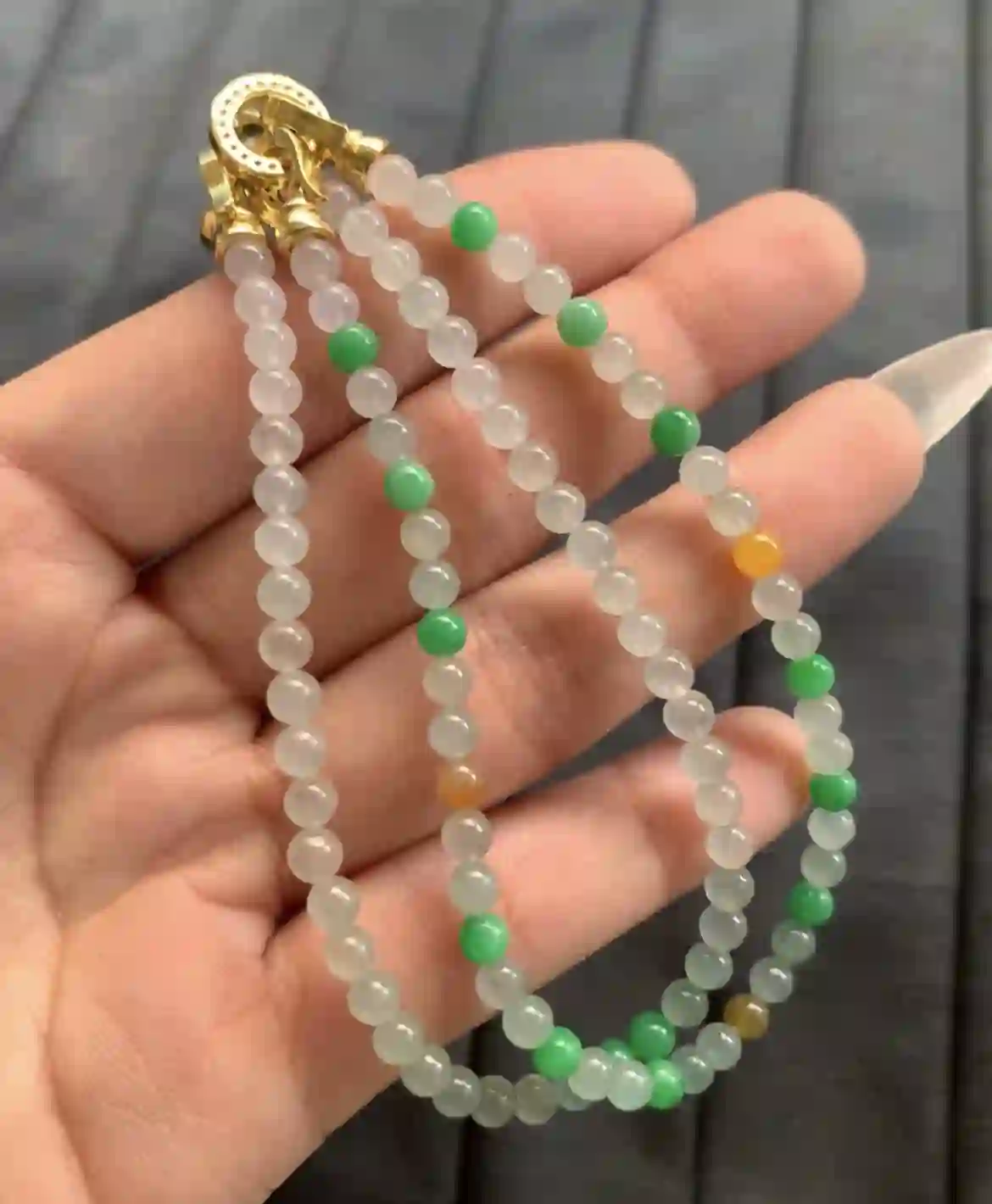 Natural Three-Color Jadeite Bead Necklace | Myanmar Jadeite reference #2190001