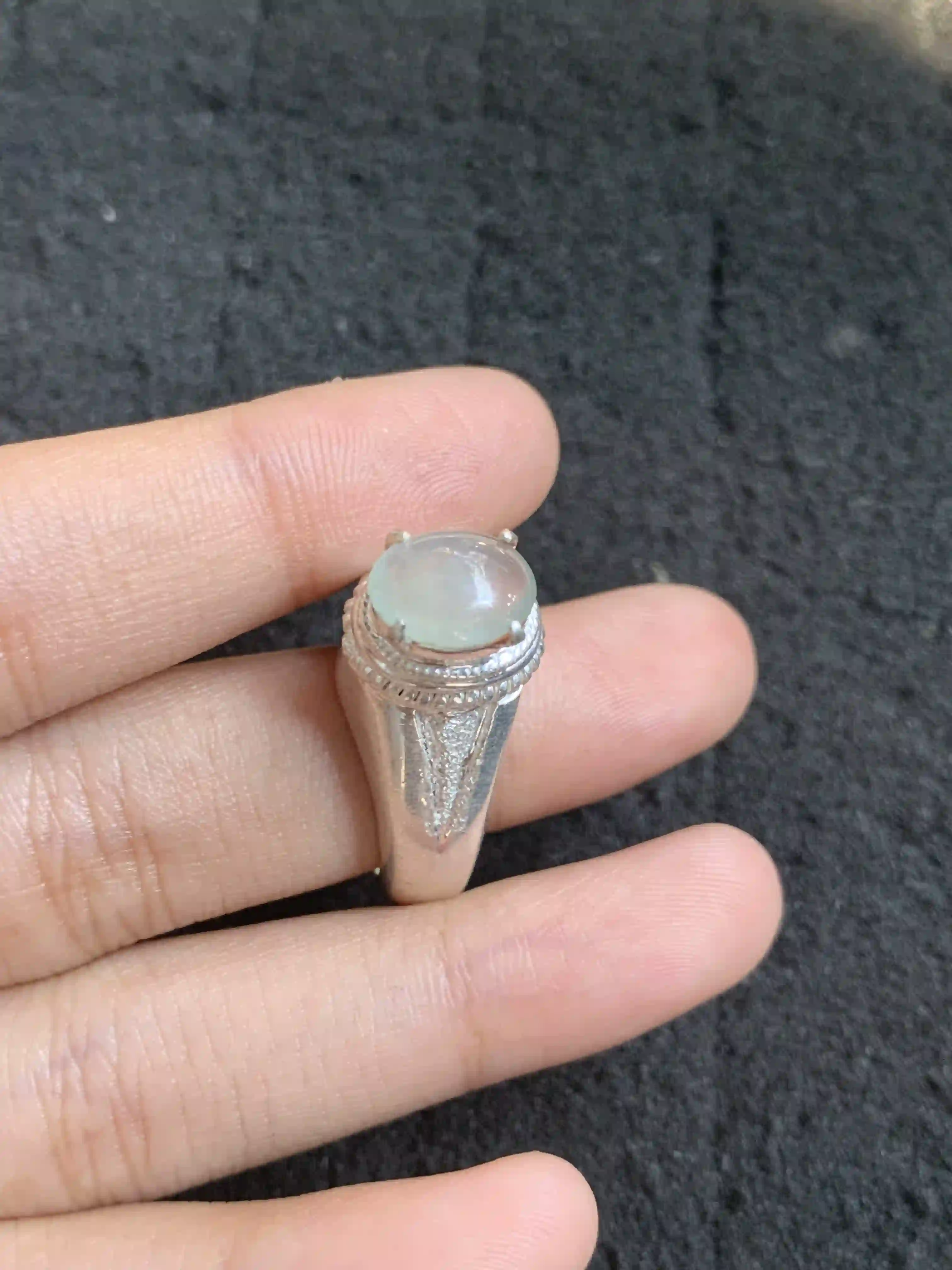 Elegant Translucent Gemstone Ring on Finger | Myanmar Jadeite reference #1110001